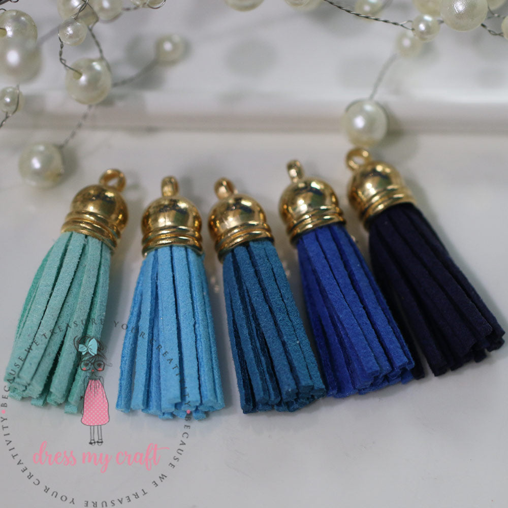 Small Faux Leather Tassel - Blue Family