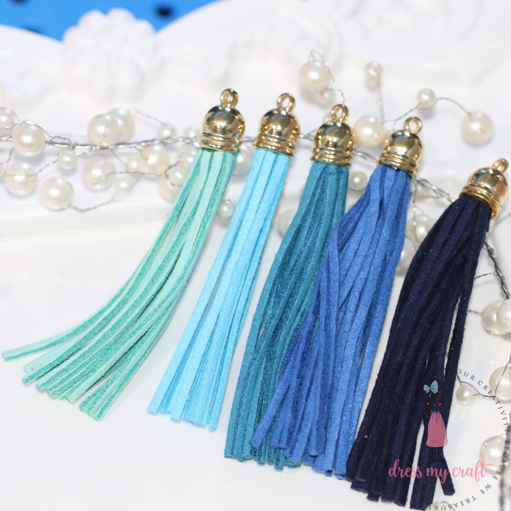 Large Faux Leather Tassel - Blue Family