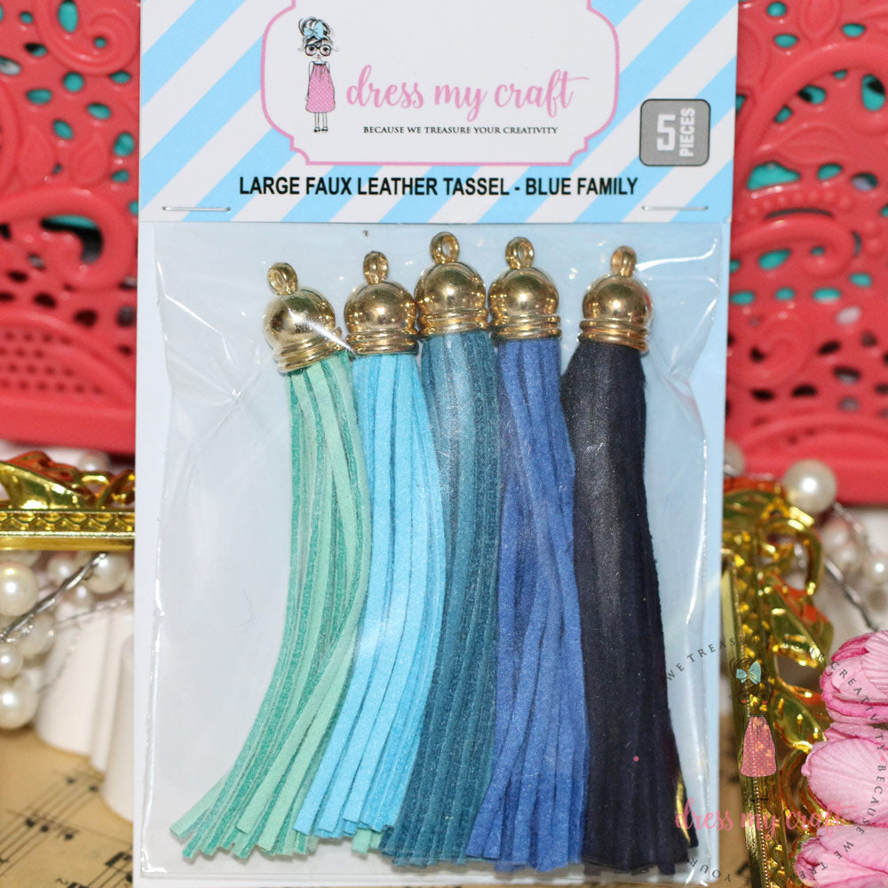 Large Faux Leather Tassel - Blue Family