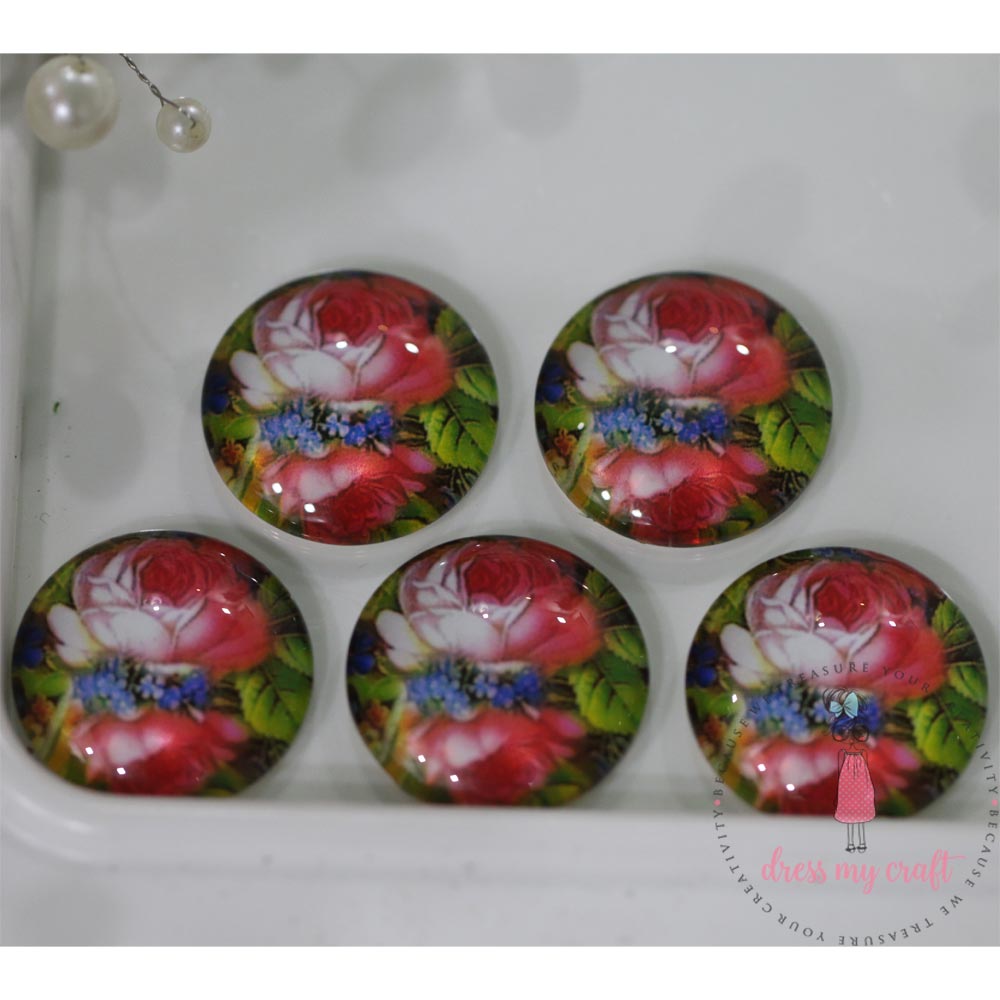 Small Round Glass Cabachon - Floral