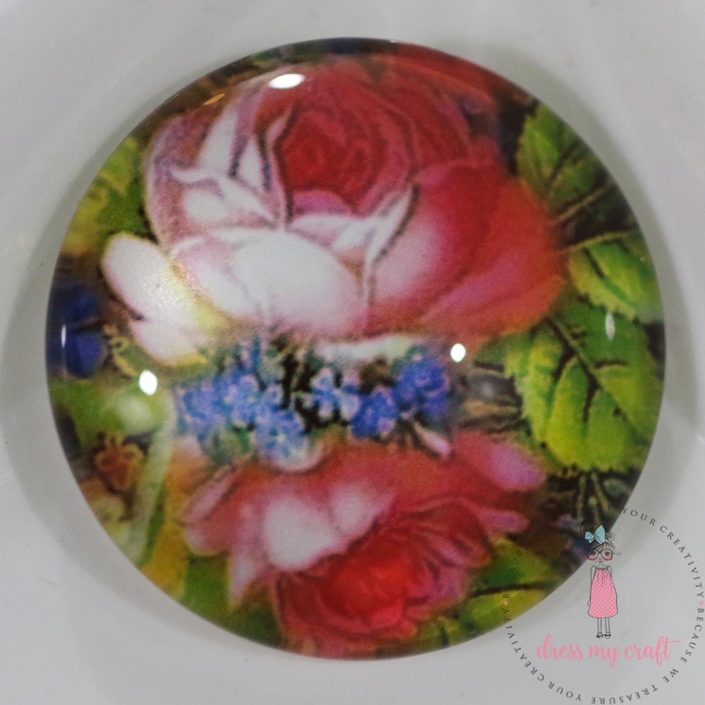 Small Round Glass Cabachon - Floral