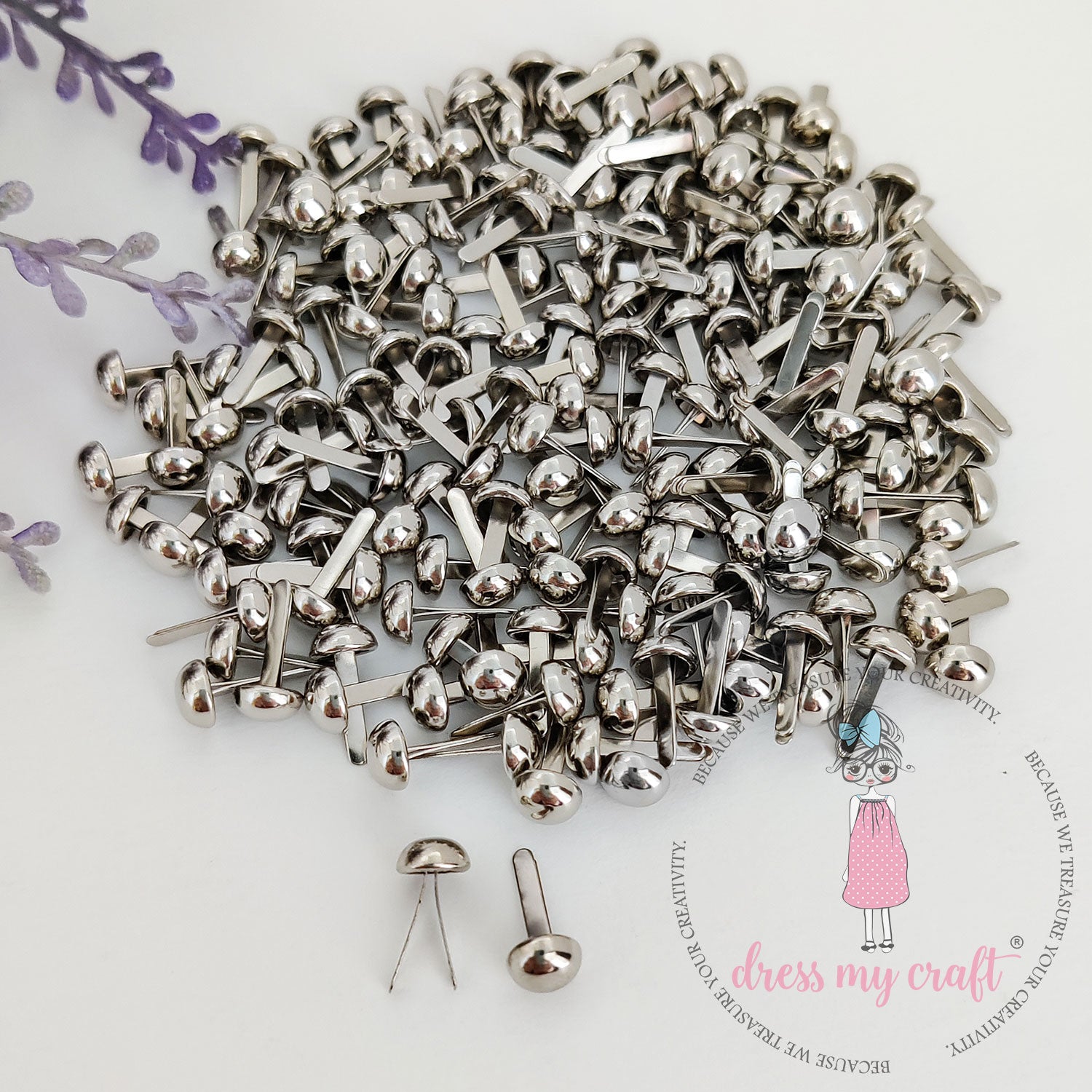 Mini Round Brads - Chrome Finish - 6MM