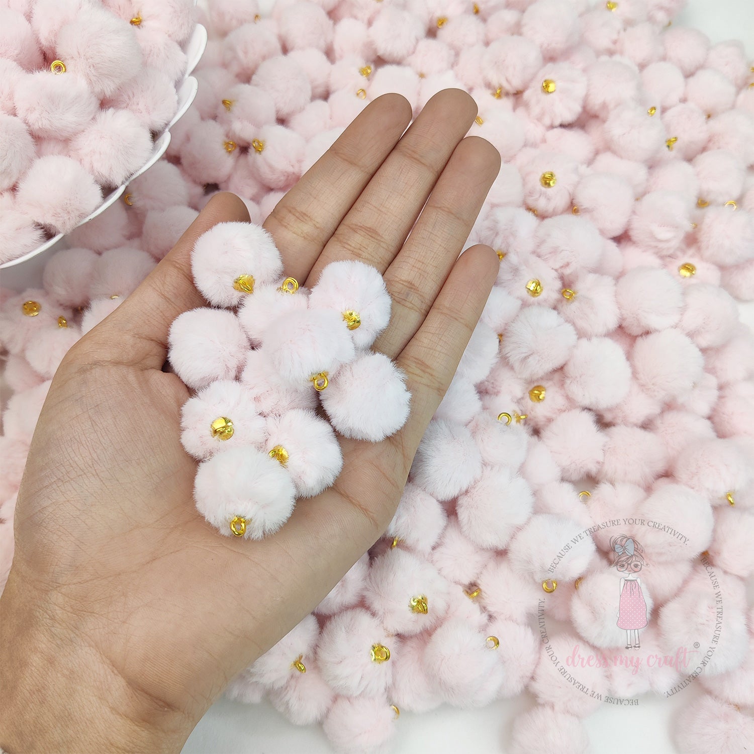 Pastel Pom Poms With Loop - Baby Pink