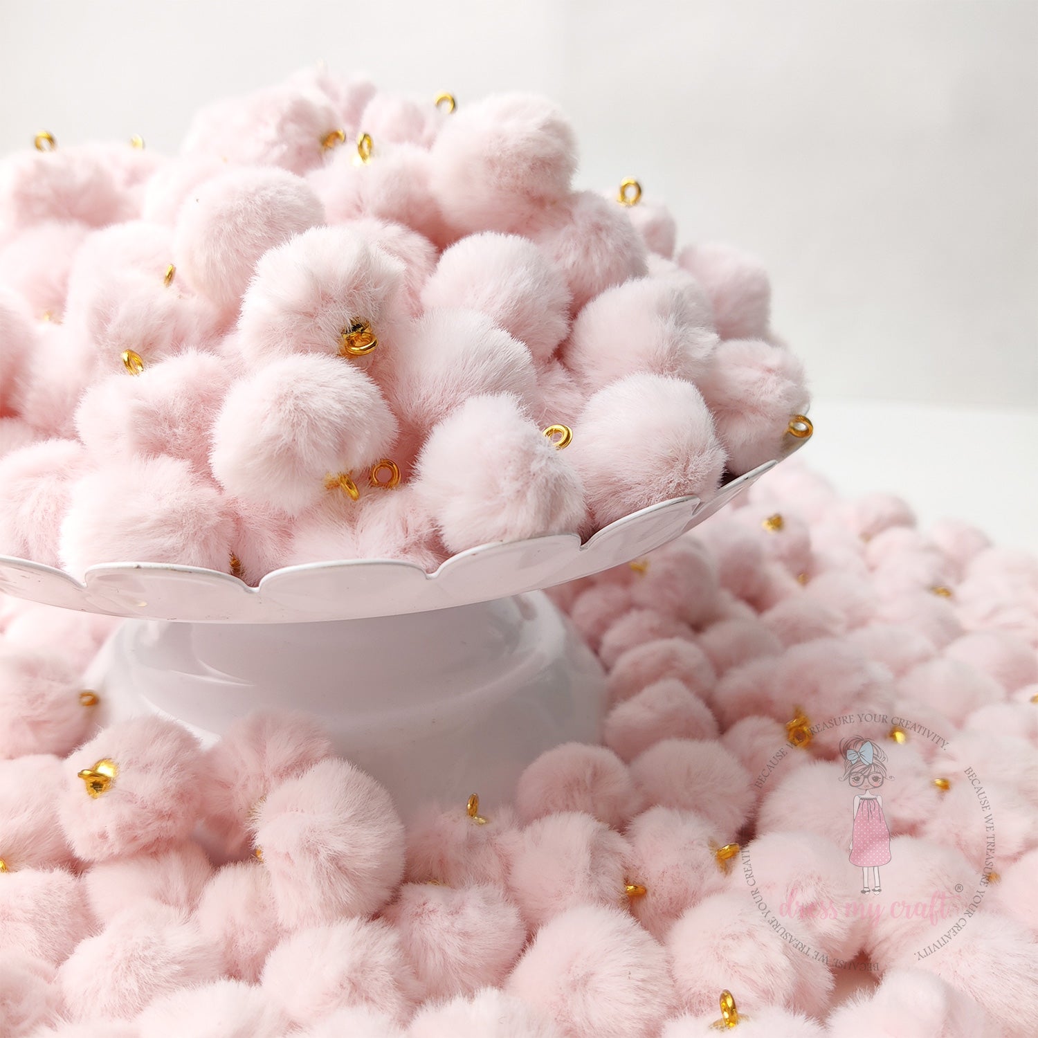 Pastel Pom Poms With Loop - Baby Pink