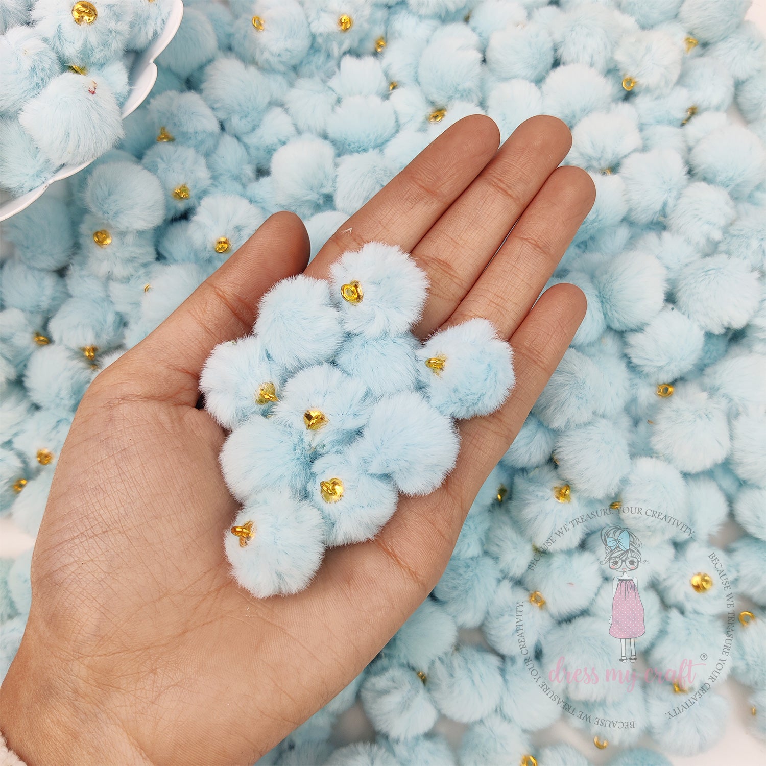 Pastel Pom Poms With Loop - Baby Blue
