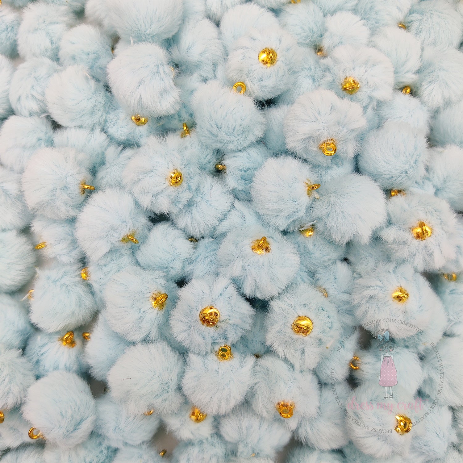 Pastel Pom Poms With Loop - Baby Blue
