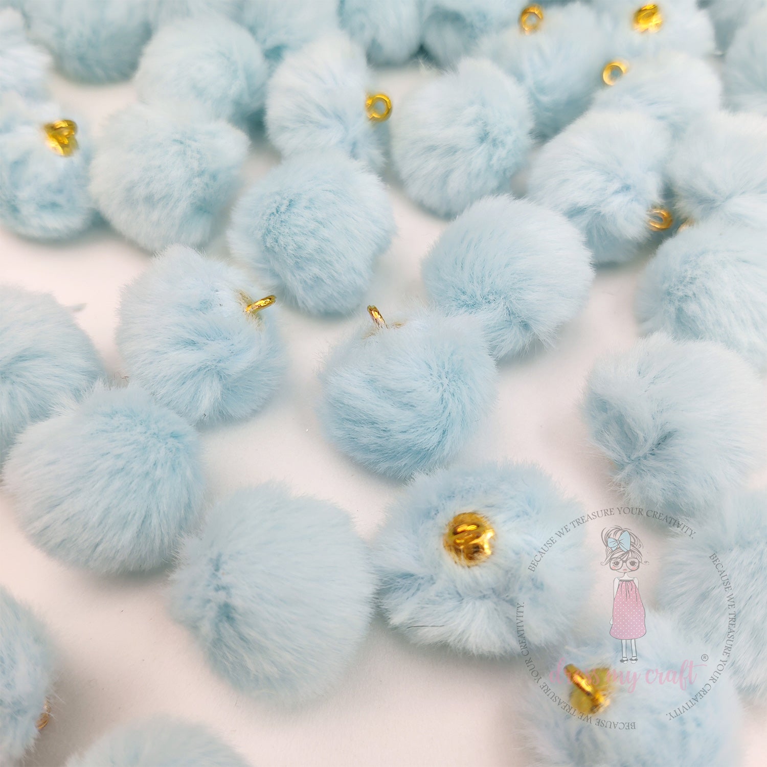 Pastel Pom Poms With Loop - Baby Blue