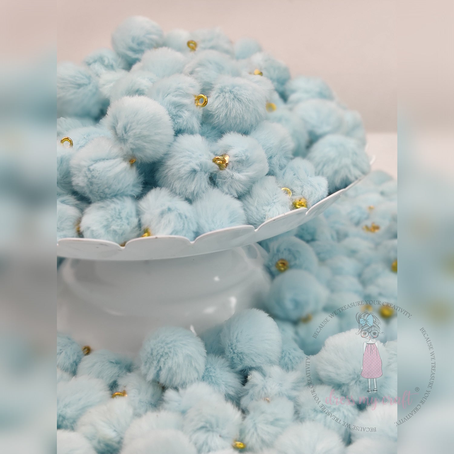 Pastel Pom Poms With Loop - Baby Blue