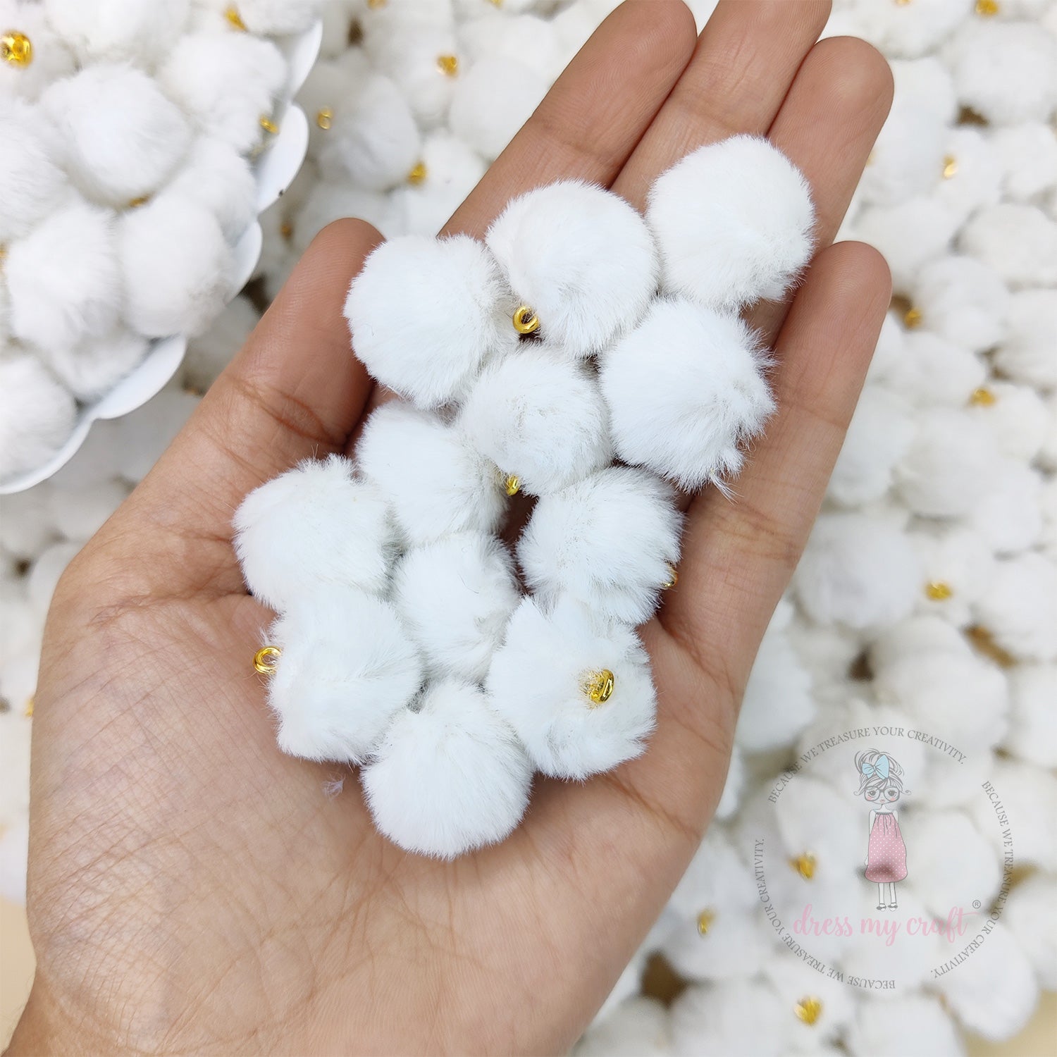 Pastel Pom Poms With Loop - Snow White