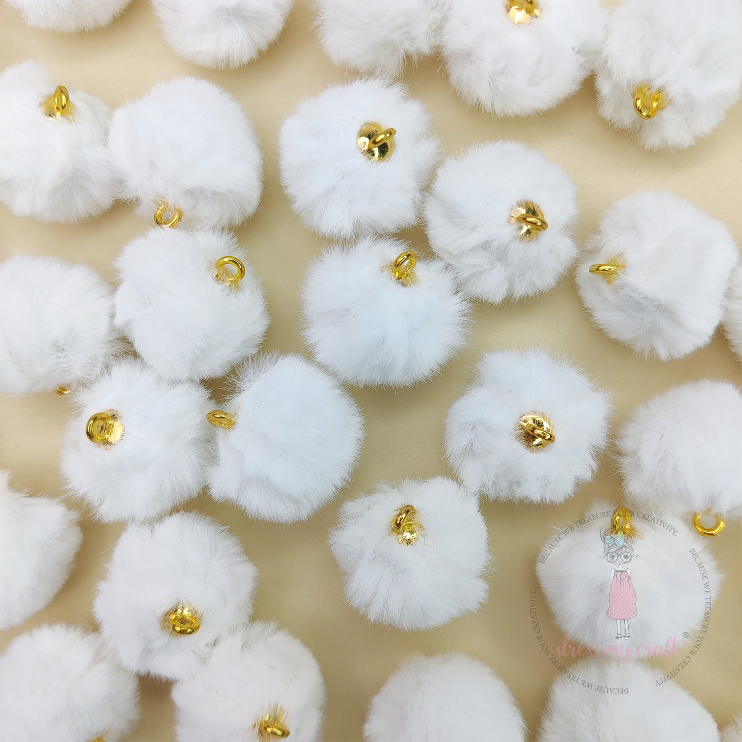 Pastel Pom Poms With Loop - Snow White