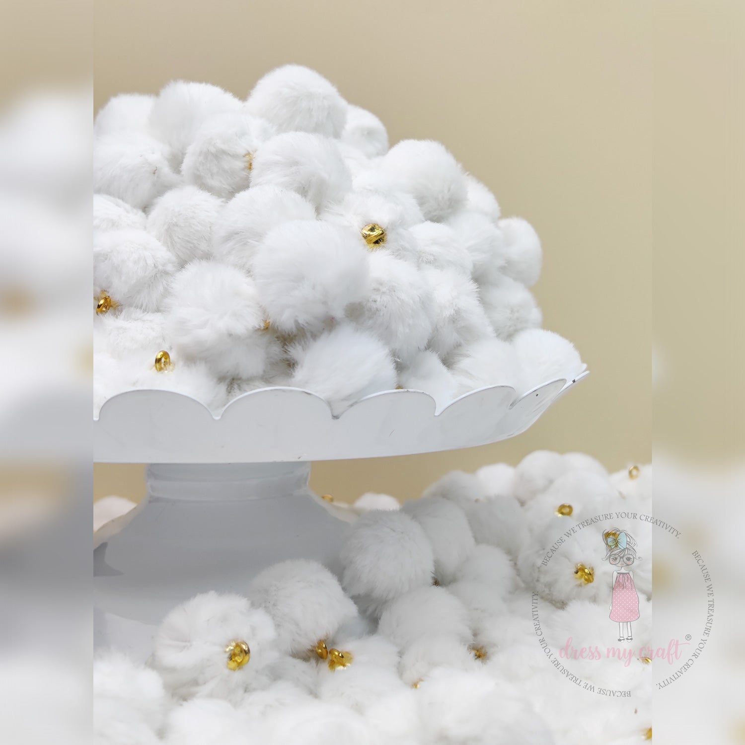 Pastel Pom Poms With Loop - Snow White