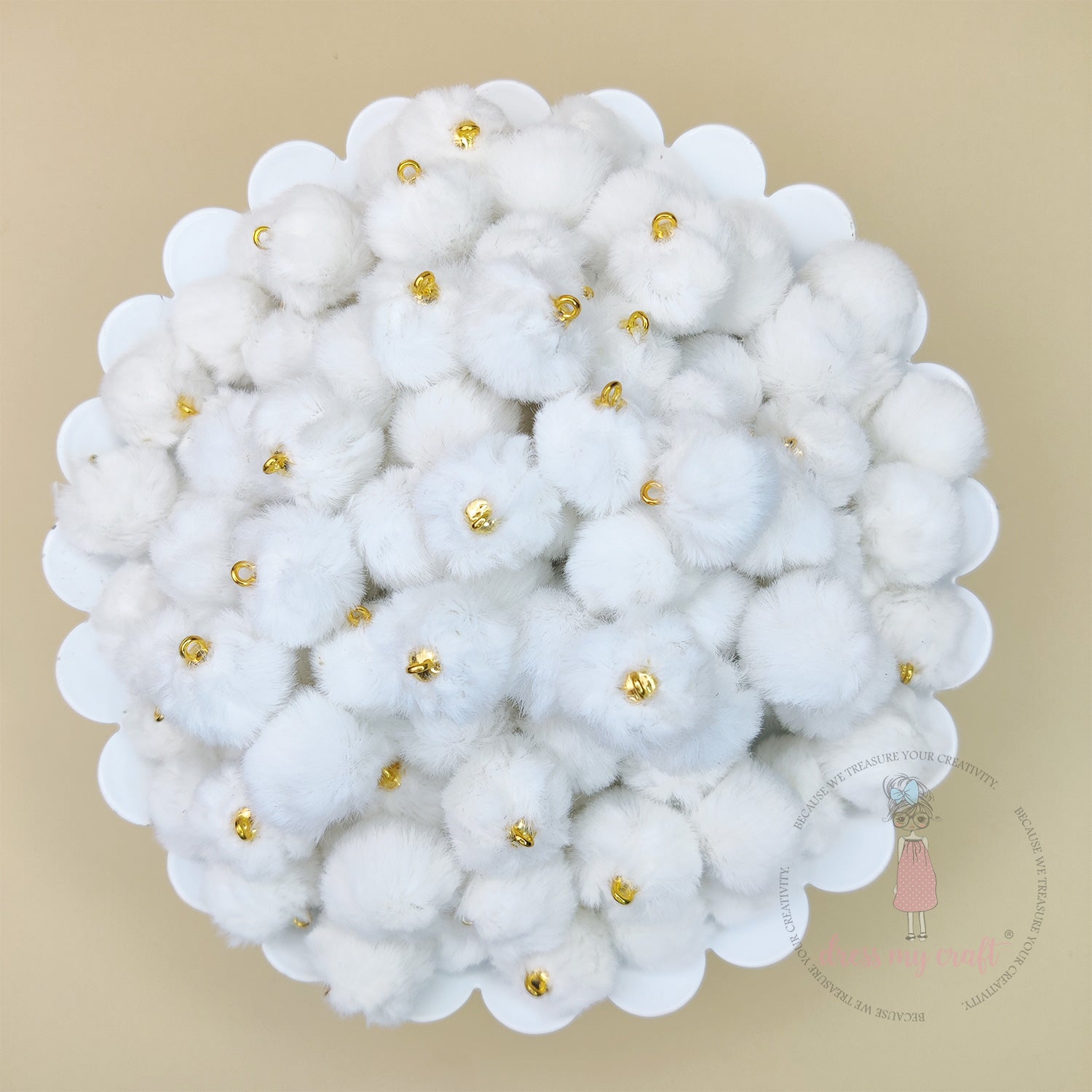 Pastel Pom Poms With Loop - Snow White
