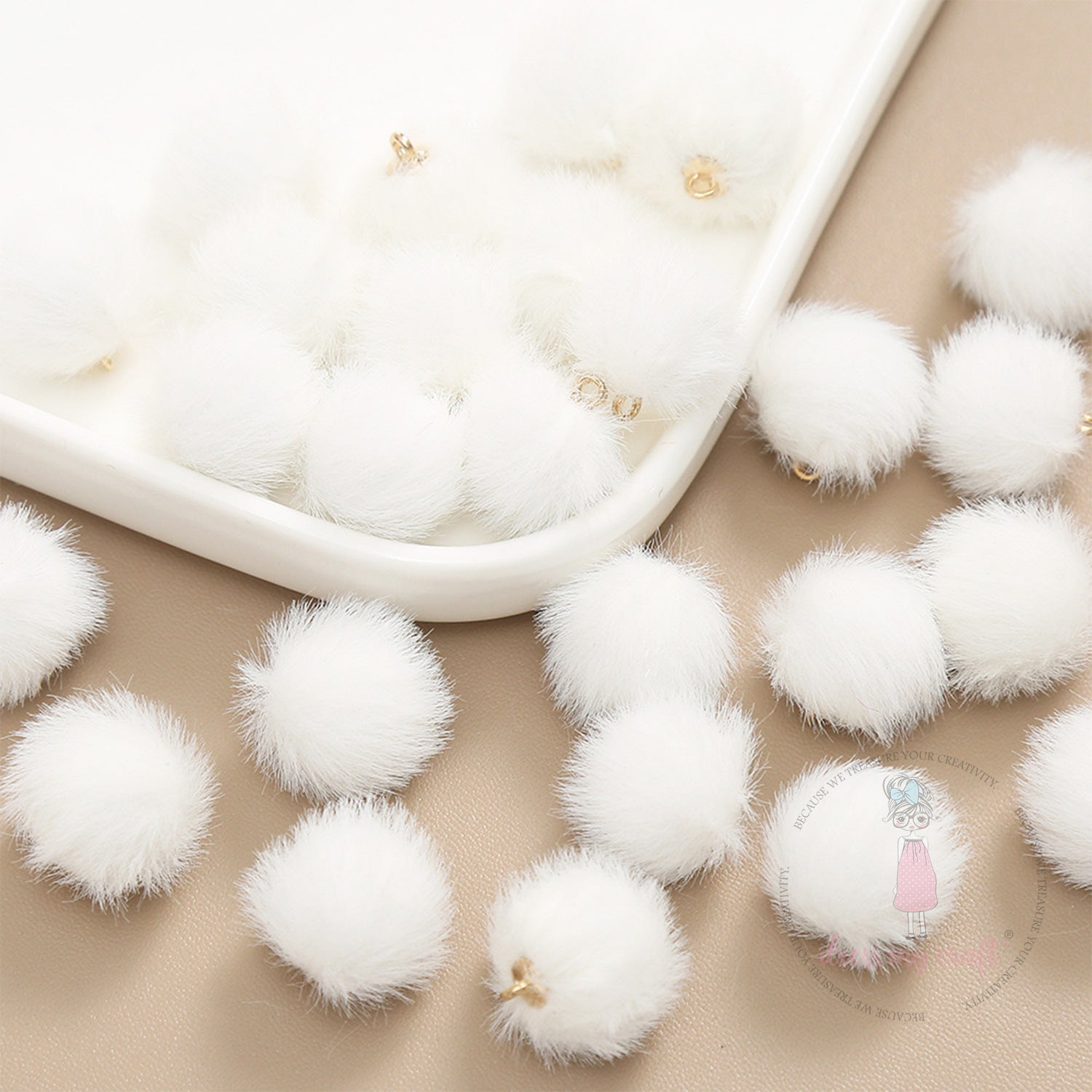 Pastel Pom Poms With Loop - Snow White