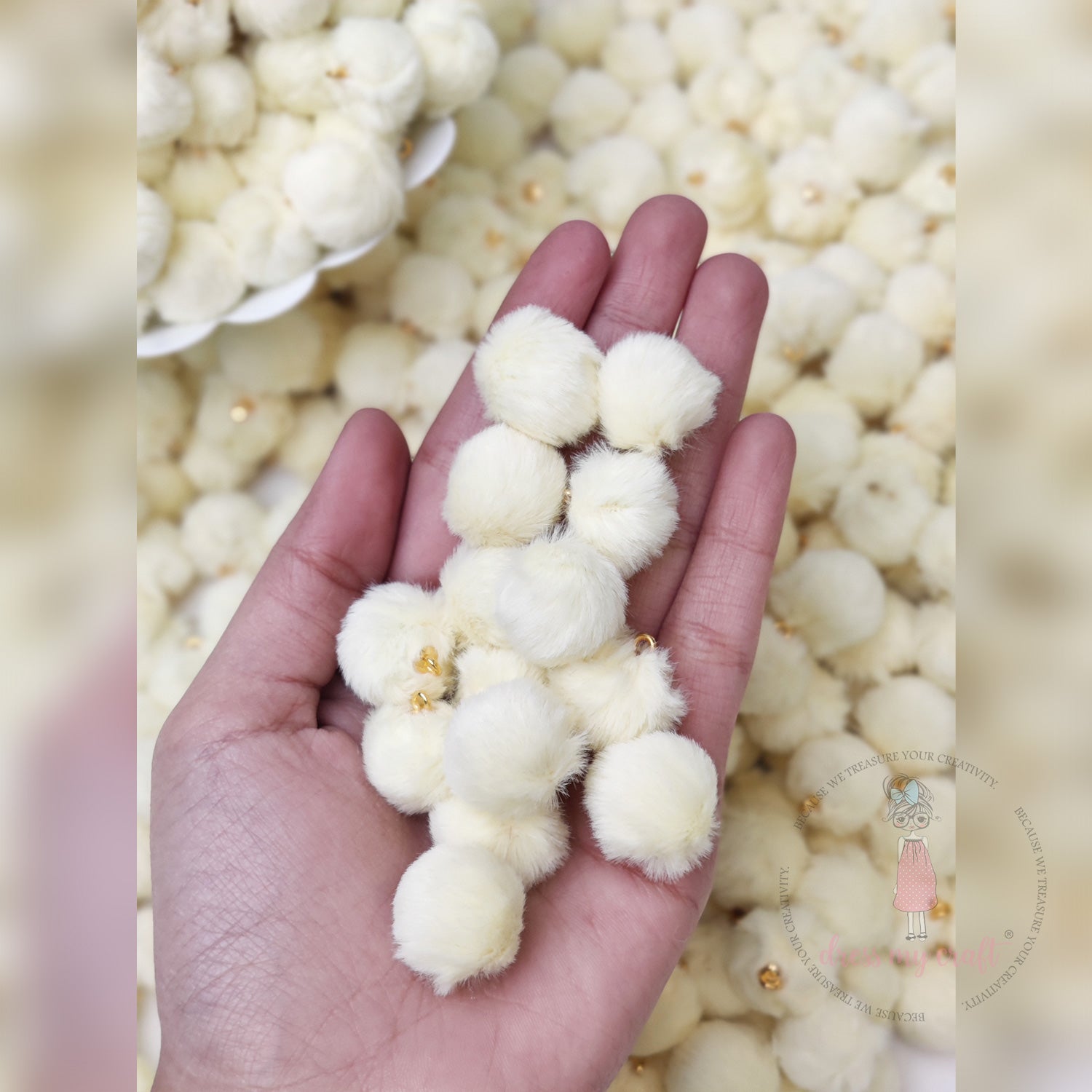 Pastel Pom Poms With Loop - Light Yellow