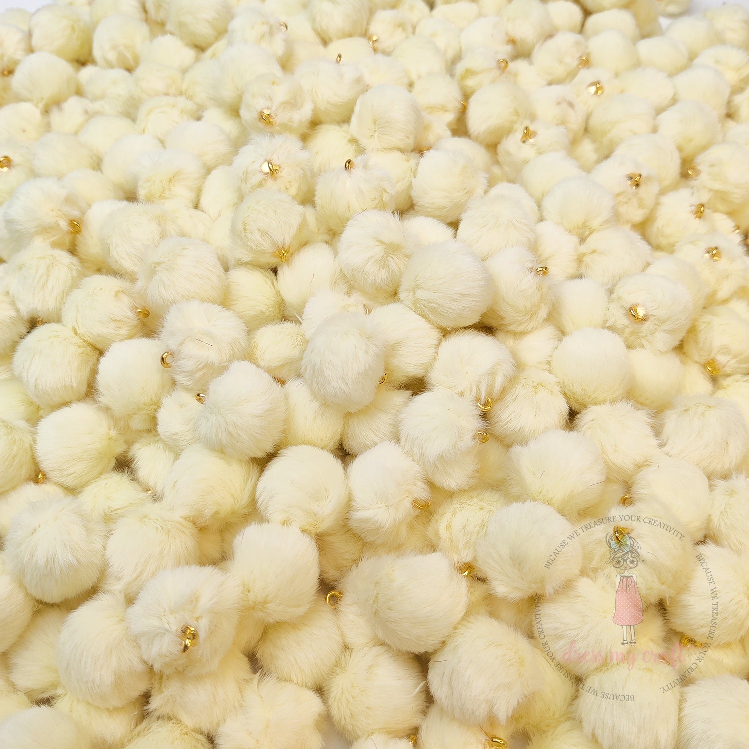 Pastel Pom Poms With Loop - Light Yellow