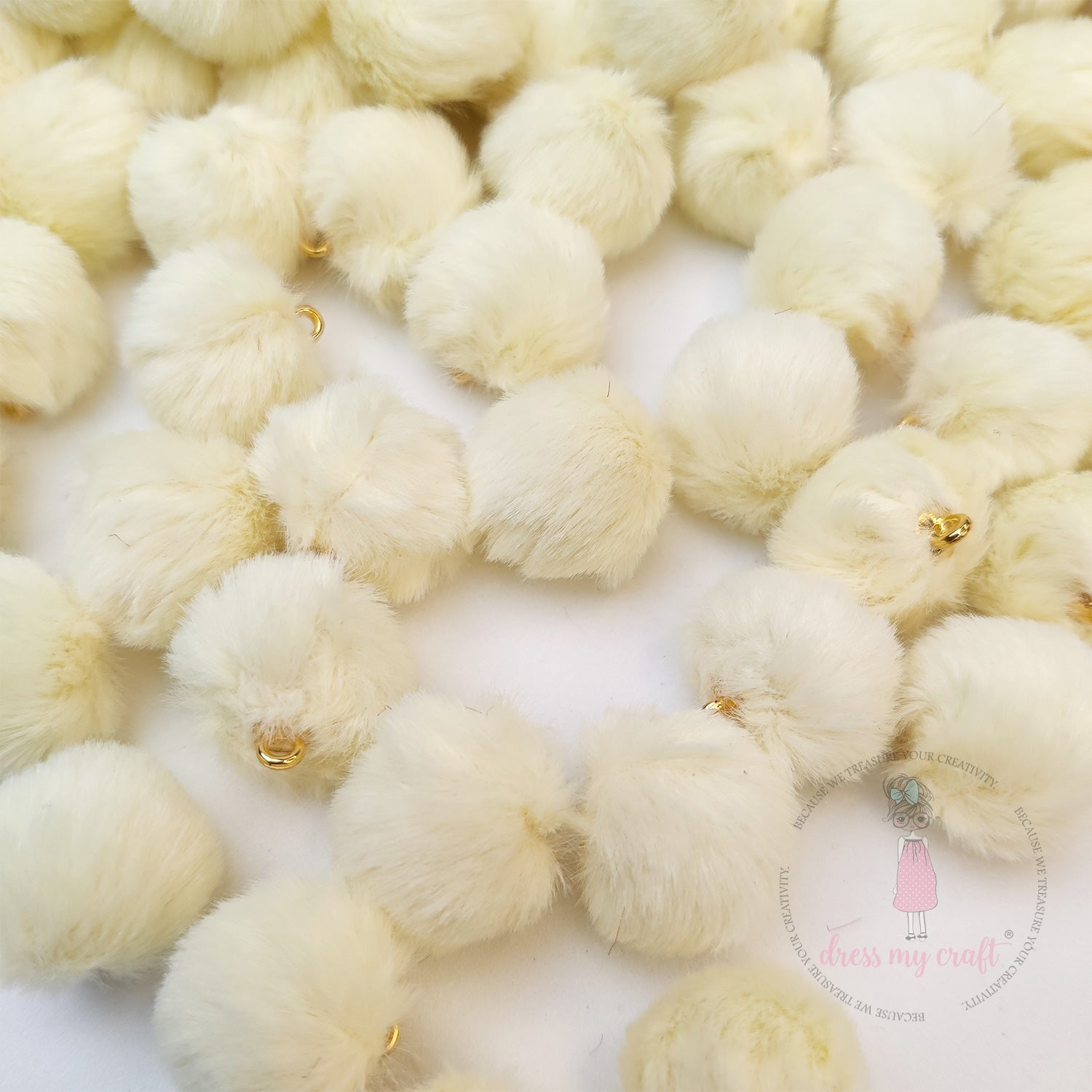 Pastel Pom Poms With Loop - Light Yellow