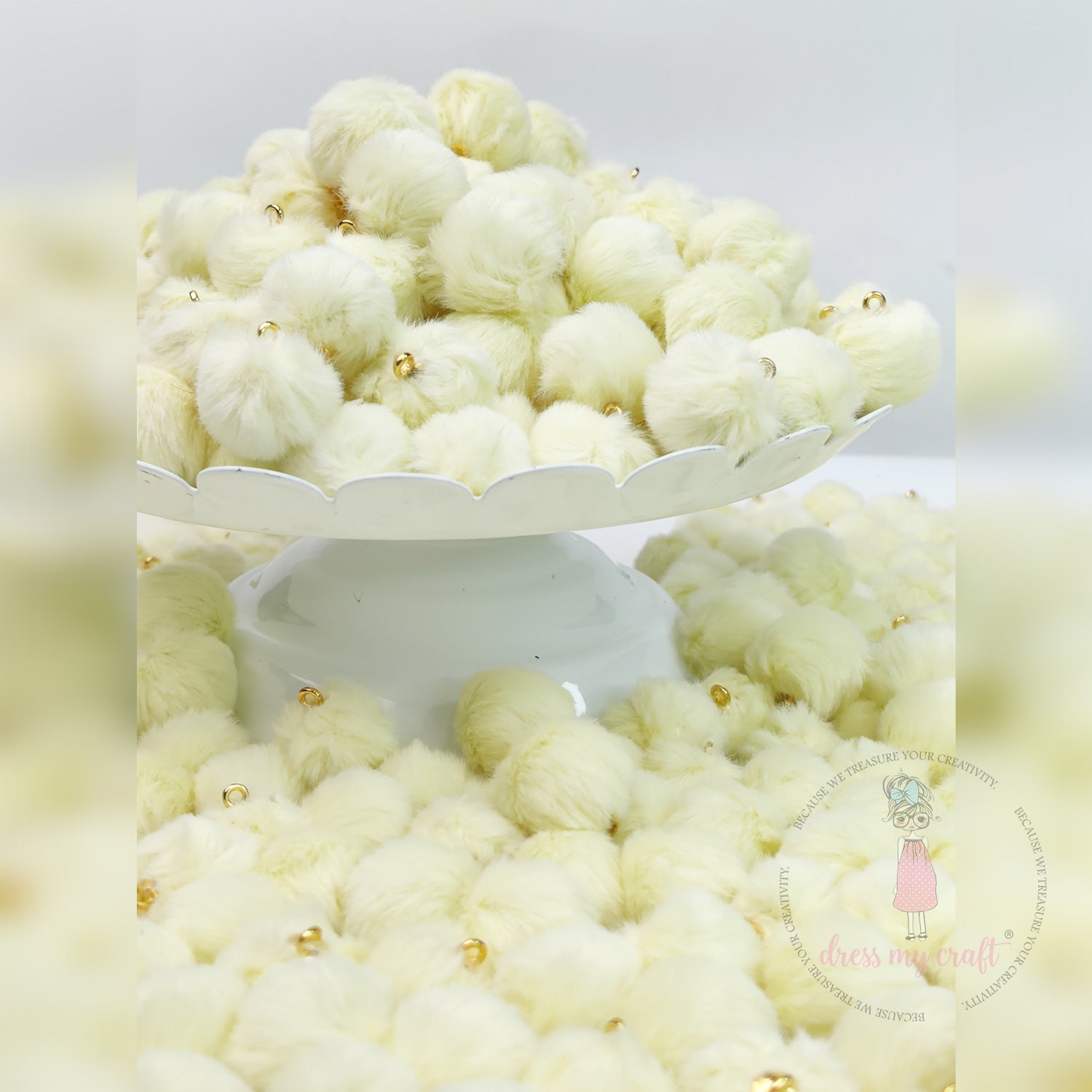 Pastel Pom Poms With Loop - Light Yellow