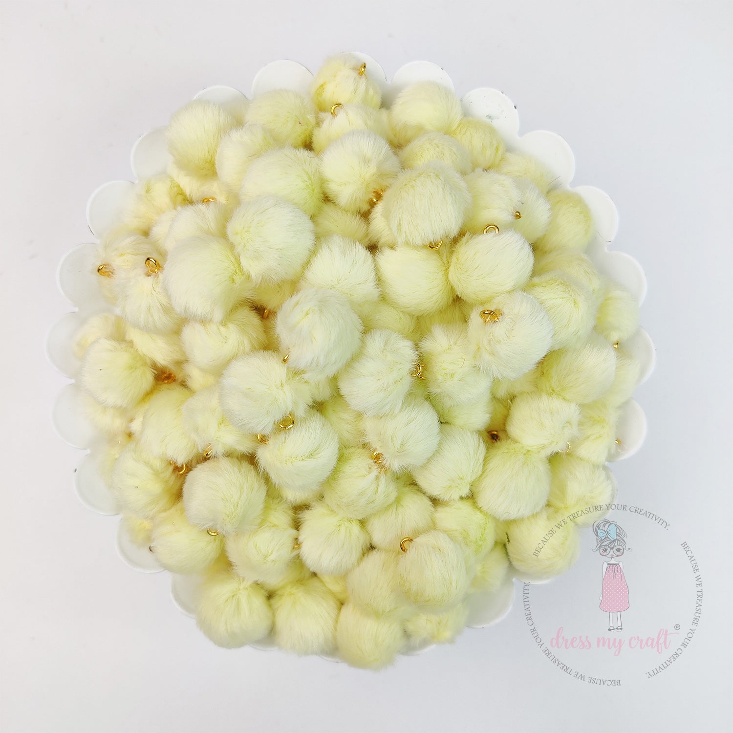 Pastel Pom Poms With Loop - Light Yellow