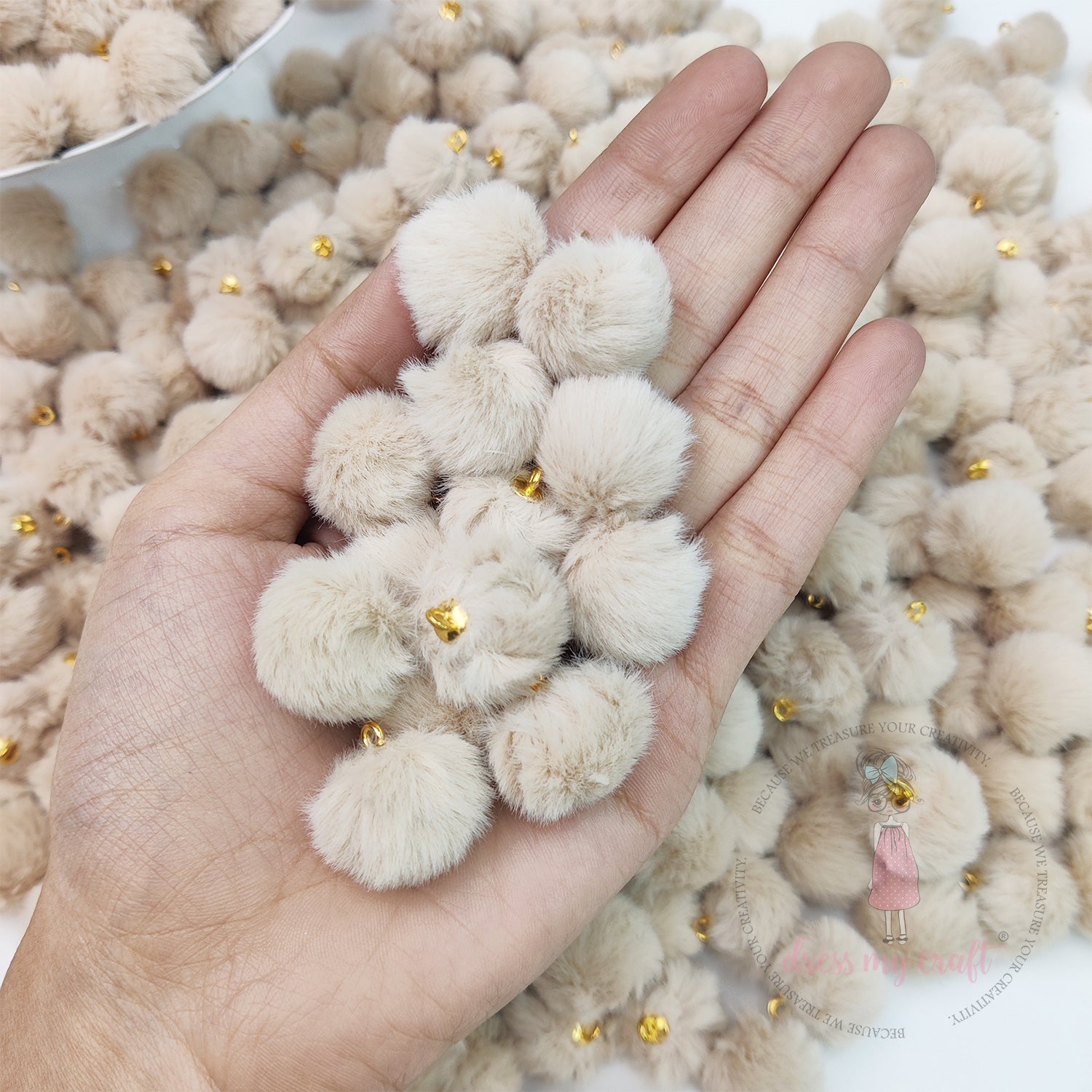 Pastel Pom Poms With Loop - Light Brown