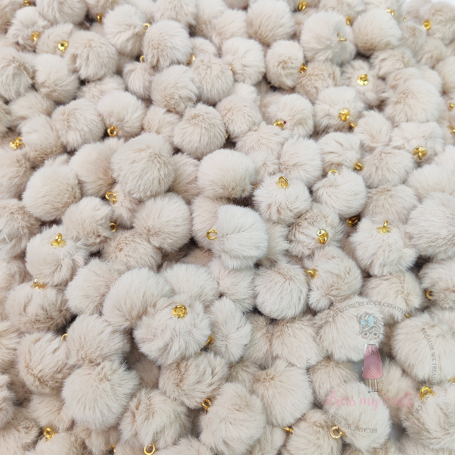 Pastel Pom Poms With Loop - Light Brown