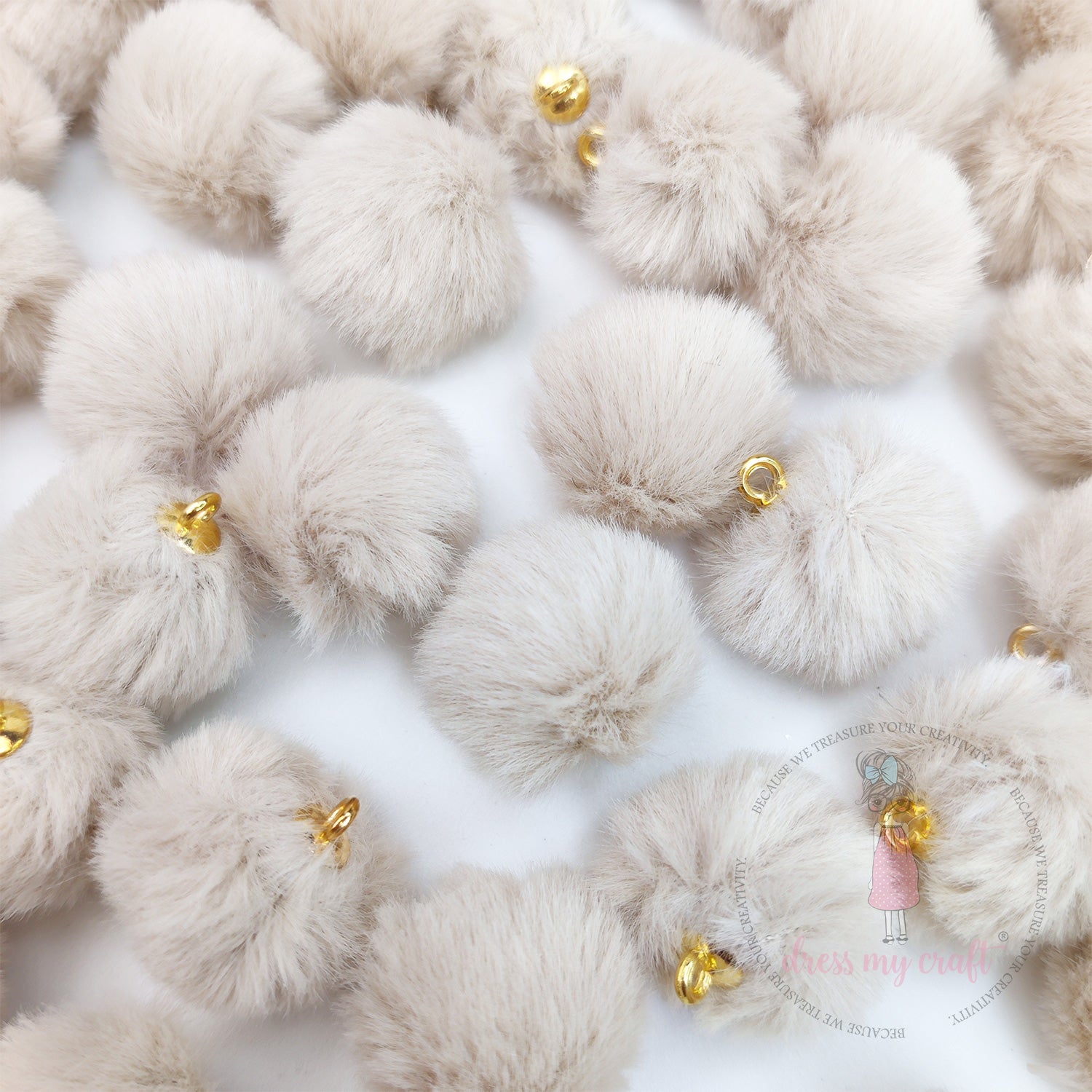 Pastel Pom Poms With Loop - Light Brown