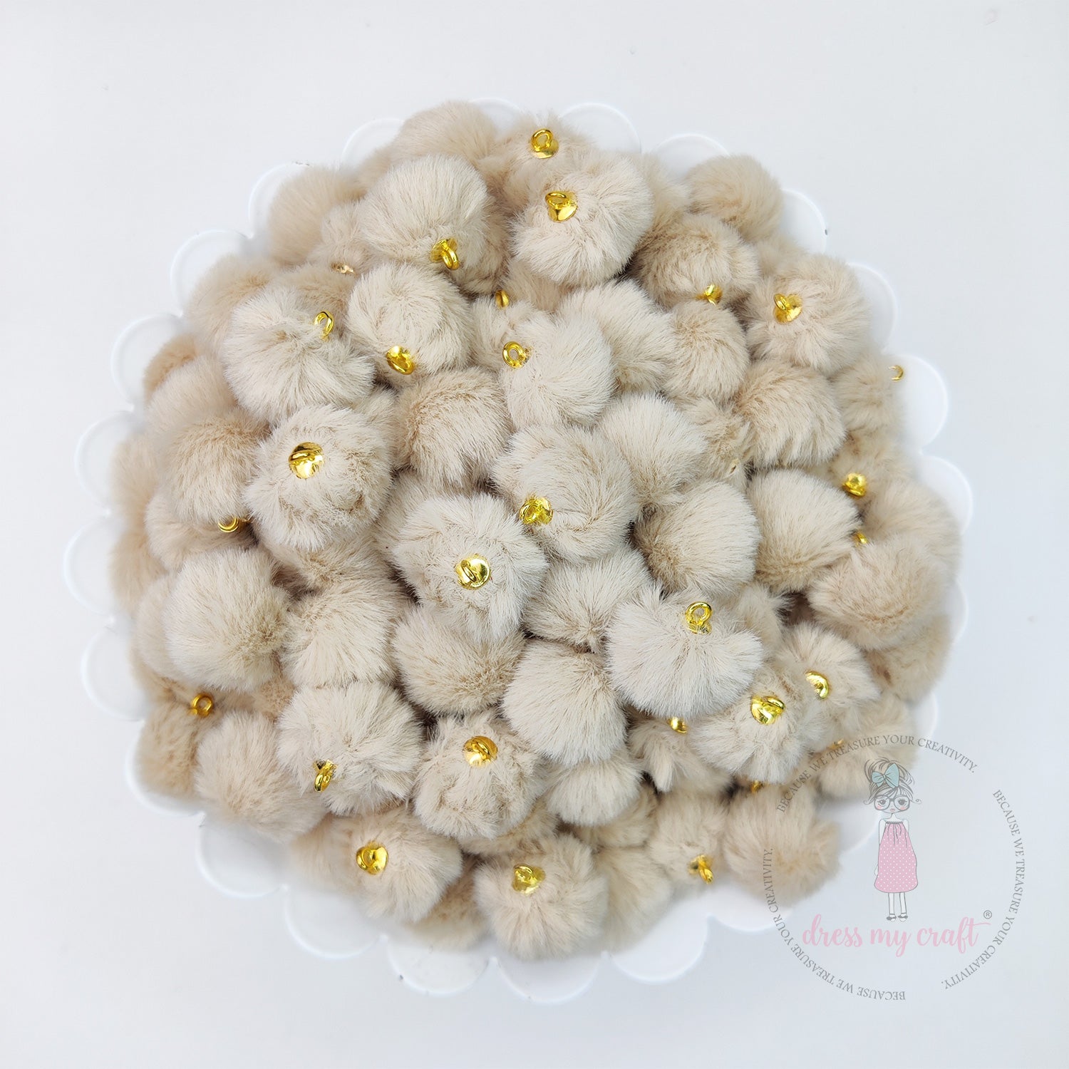 Pastel Pom Poms With Loop - Light Brown