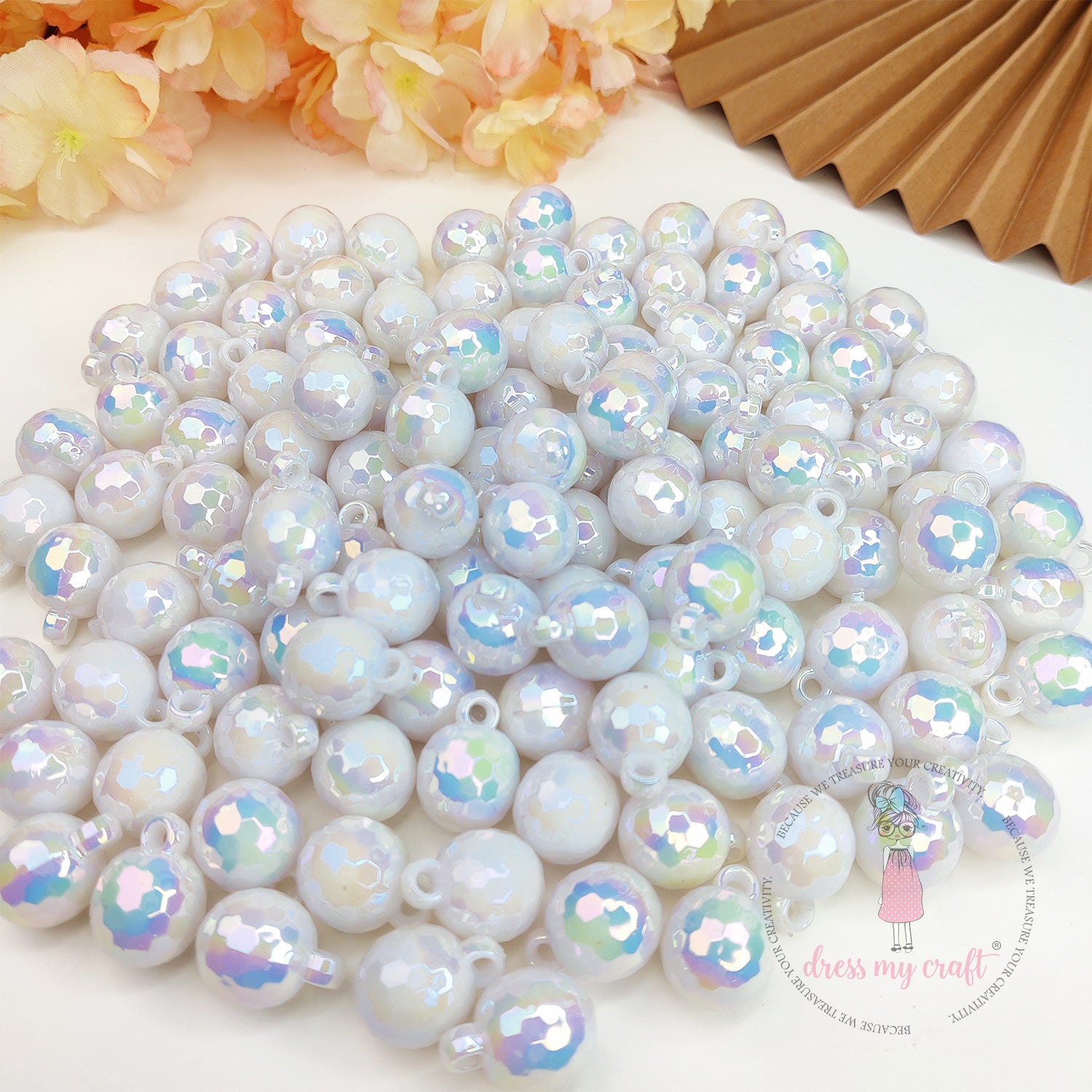 Holographic Beads With Loop - White