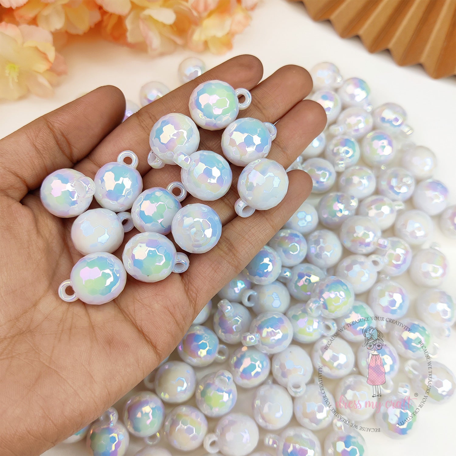 Holographic Beads With Loop - White
