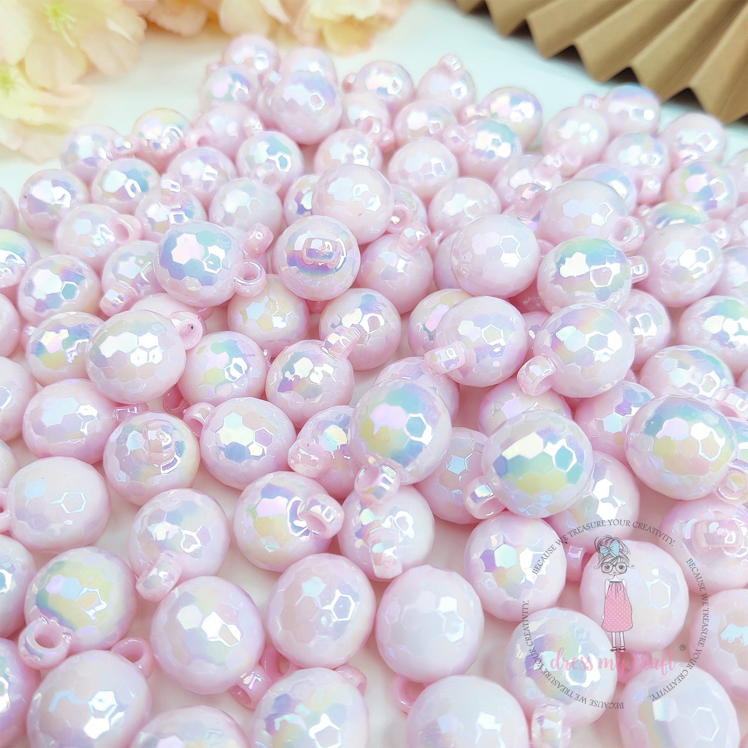 Holographic Beads With Loop - Pink