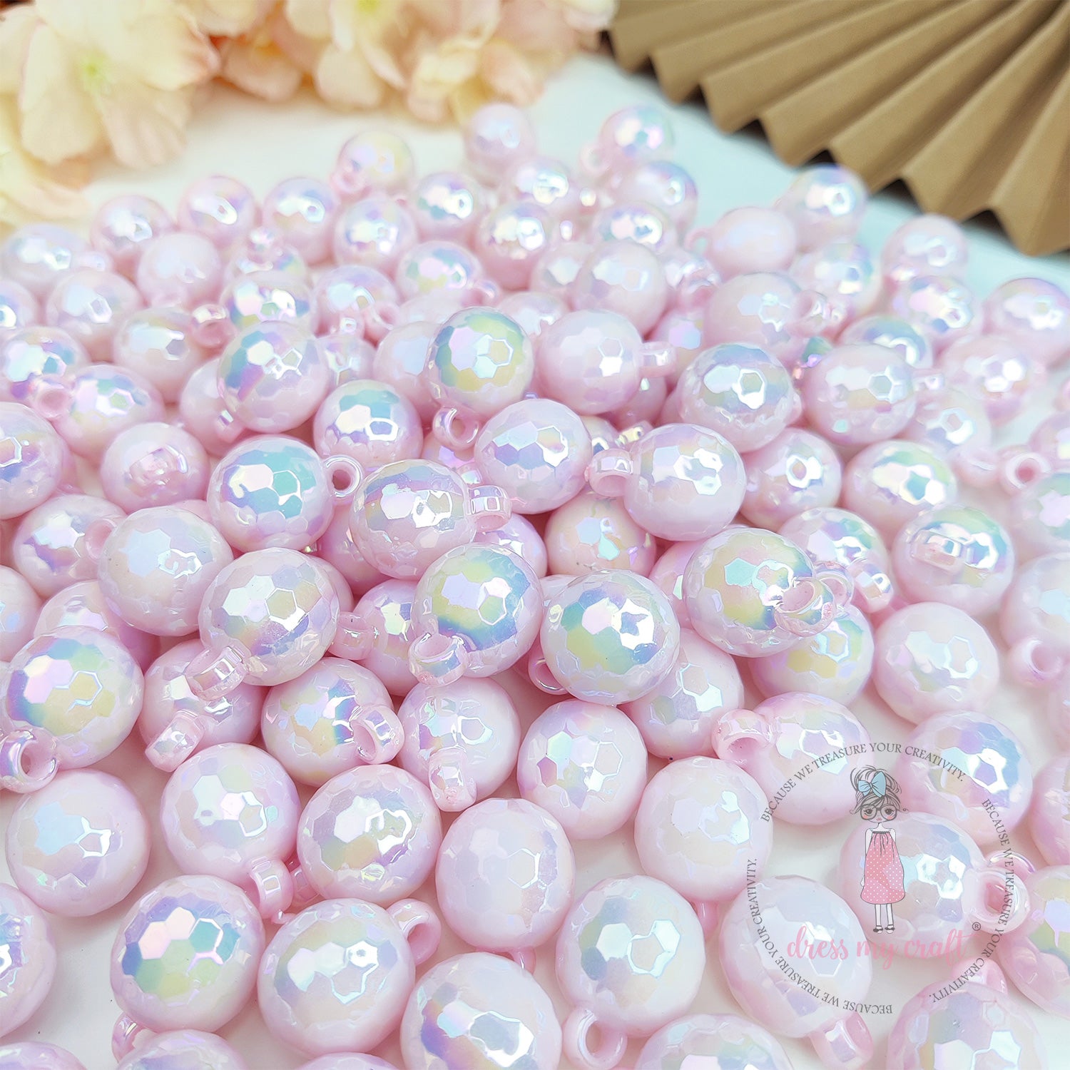 Holographic Beads With Loop - Pink