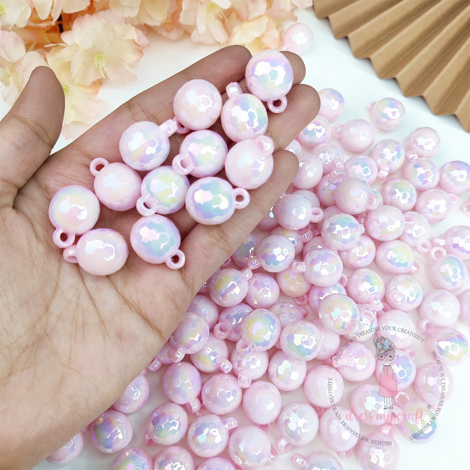 Holographic Beads With Loop - Pink