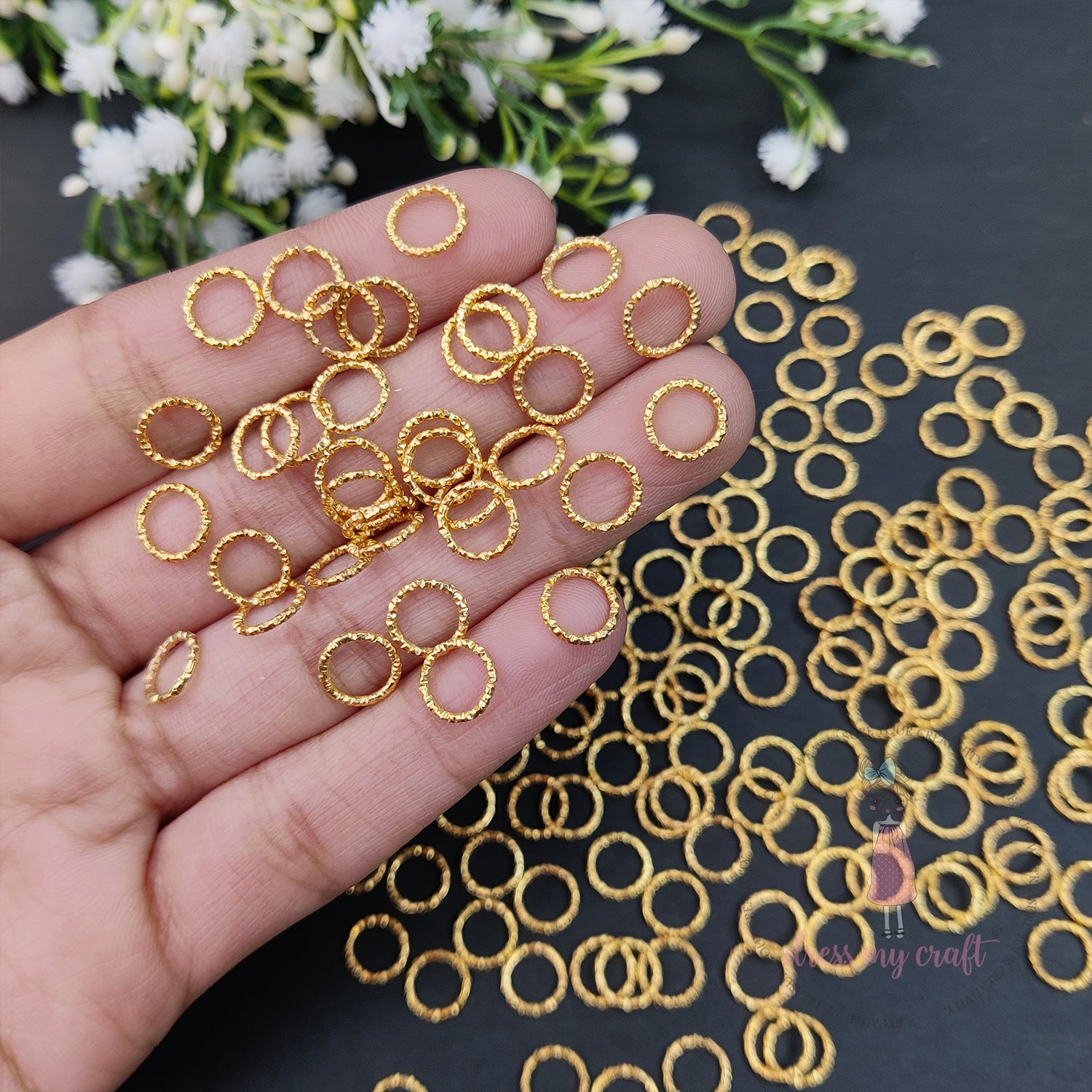 Textured Jump Rings - Golden 8 MM