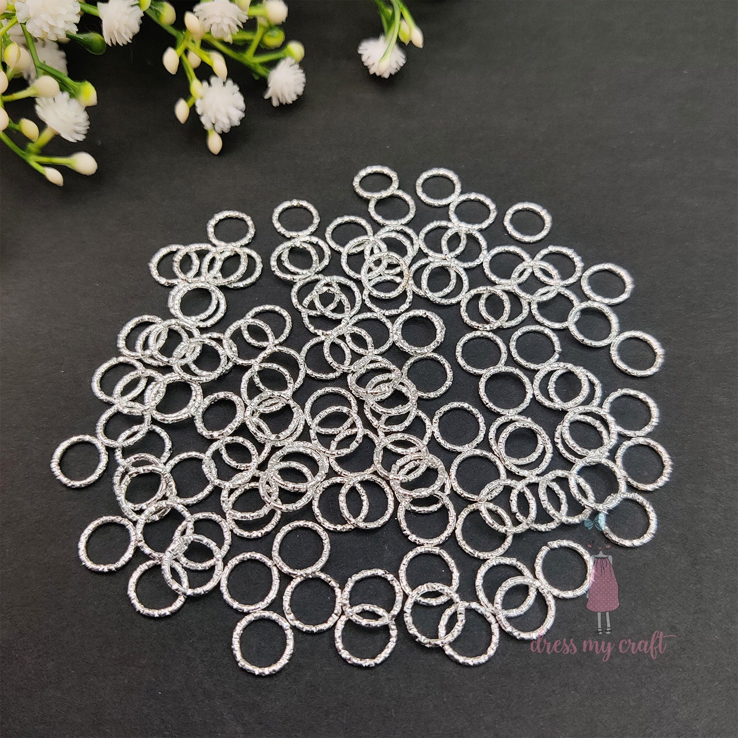 Textured Jump Rings - Silver 8 MM
