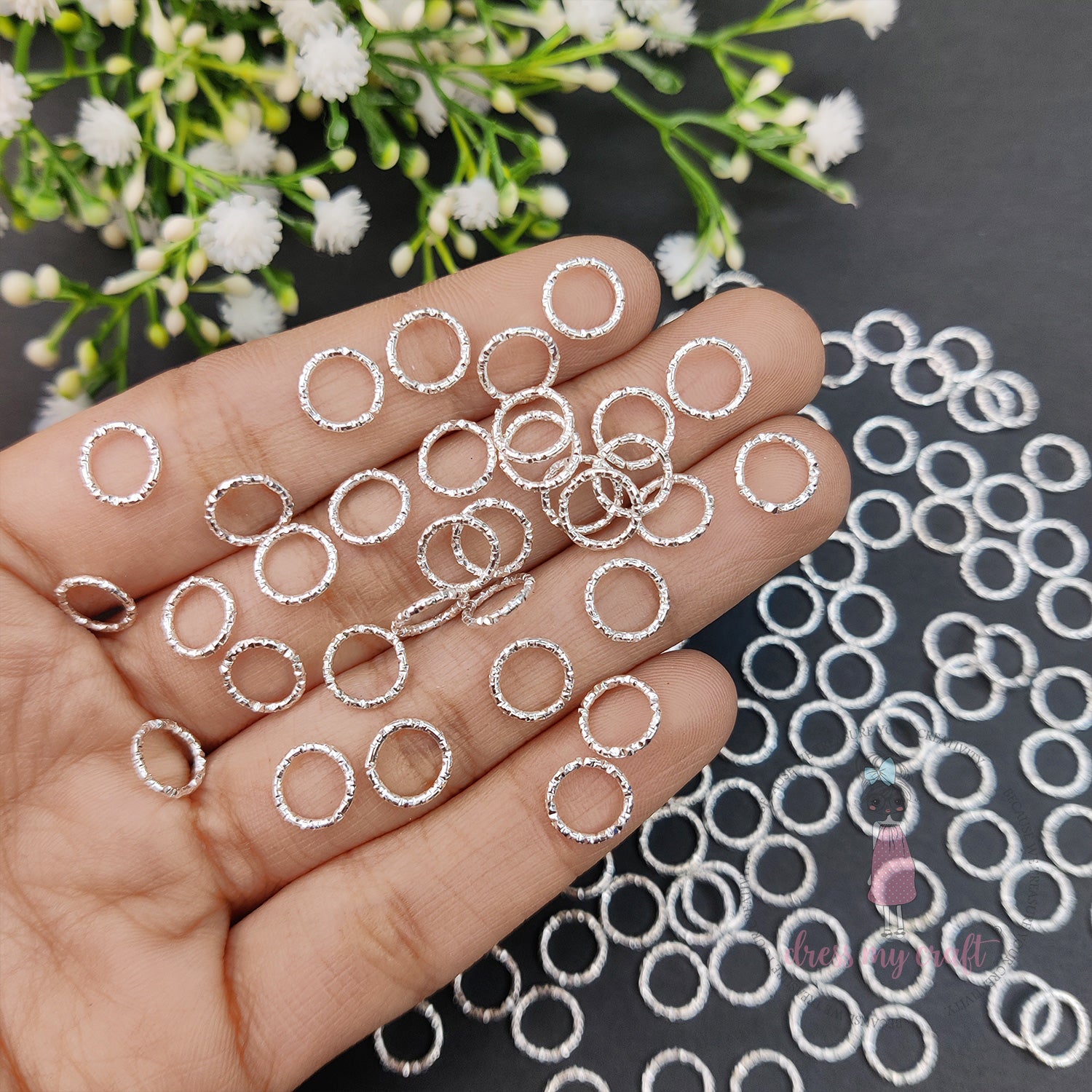 Textured Jump Rings - Silver 8 MM