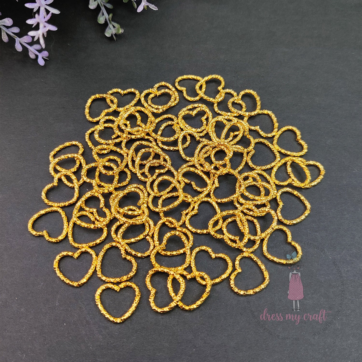 Textured Heart Jump Rings - Golden 14 X 12 MM