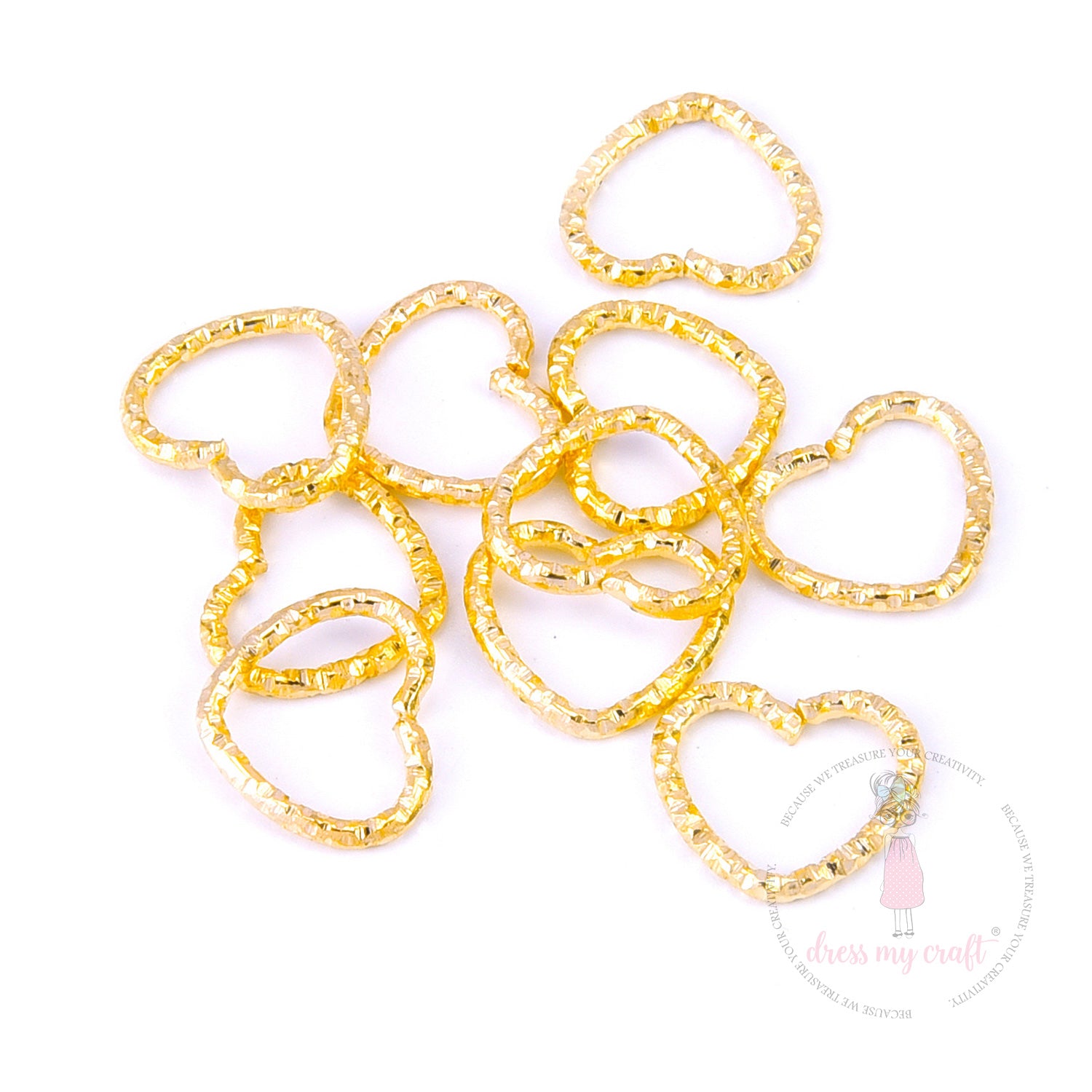 Textured Heart Jump Rings - Golden 14 X 12 MM