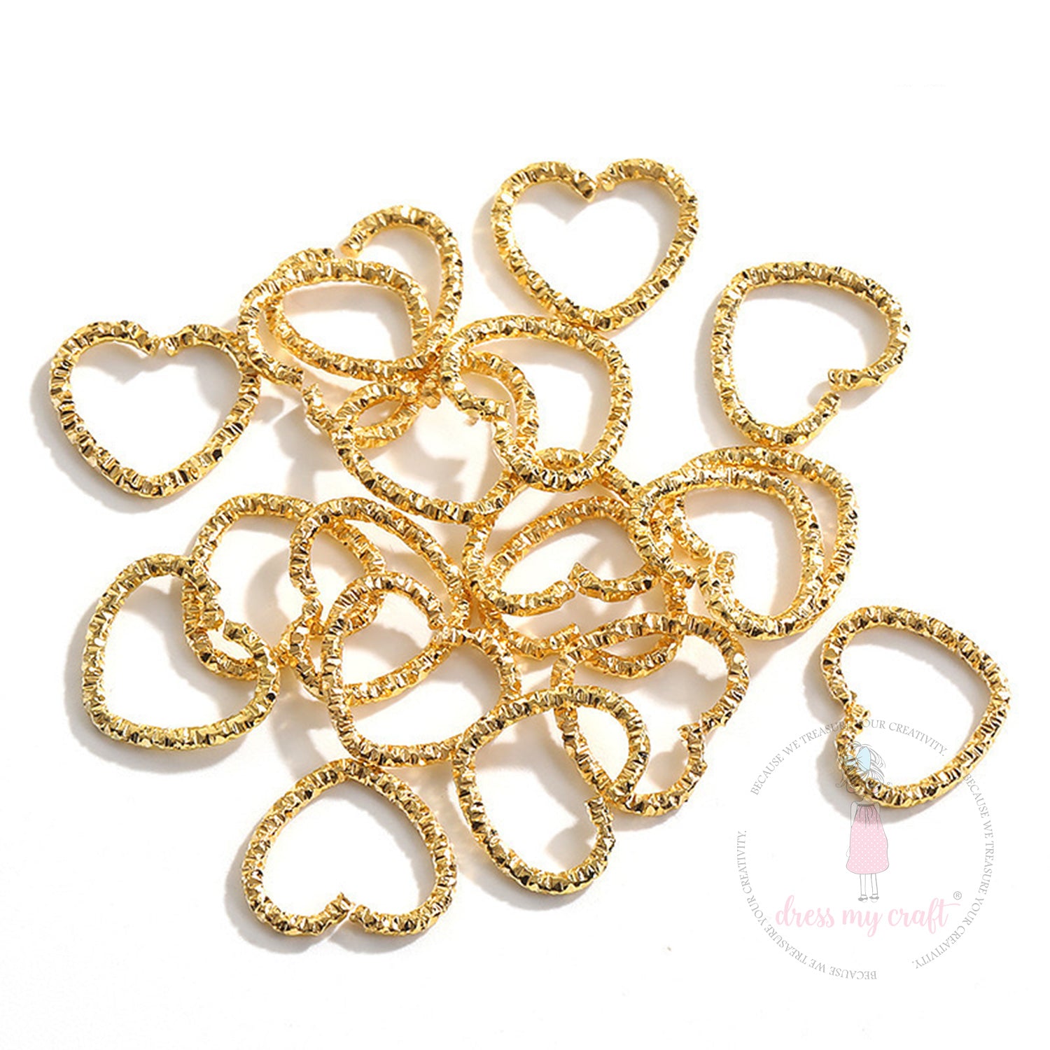 Textured Heart Jump Rings - Golden 14 X 12 MM