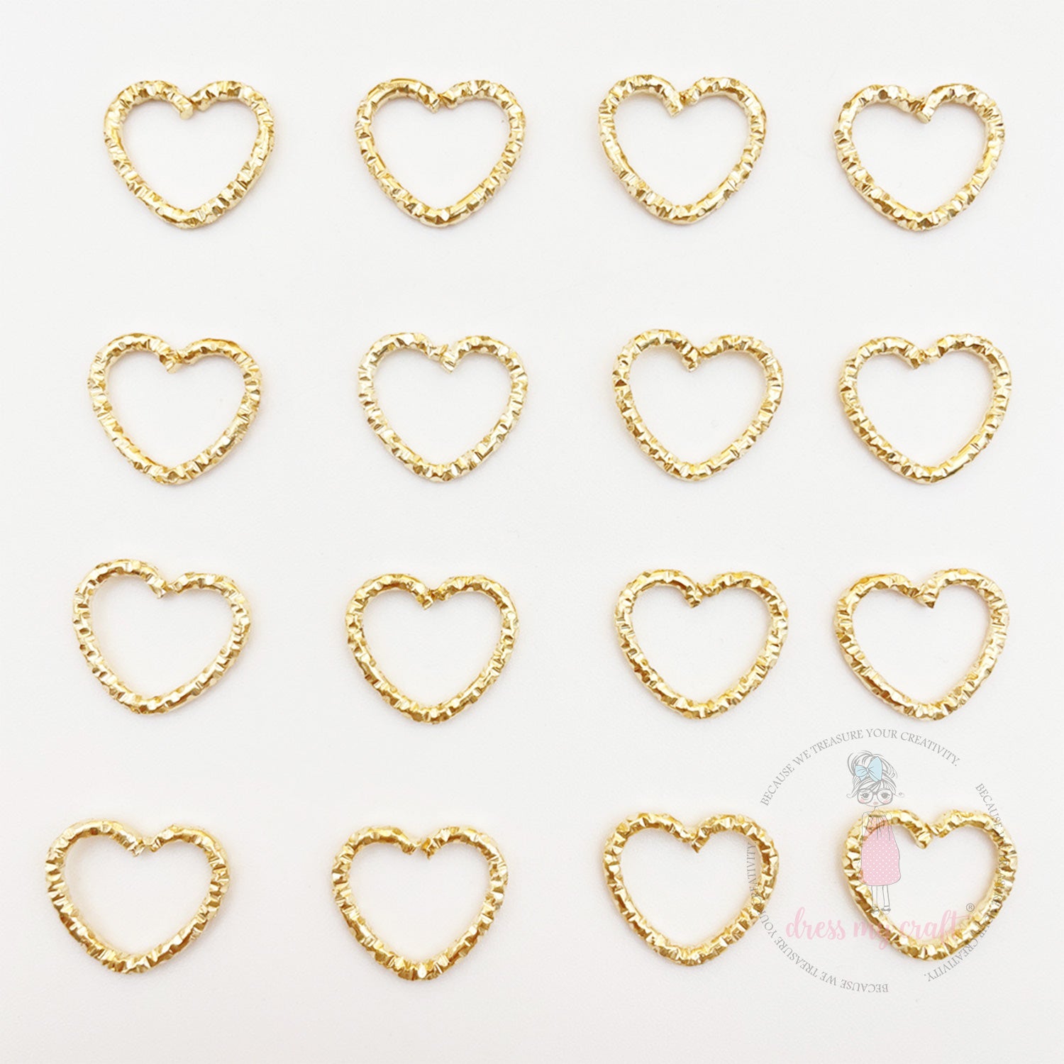 Textured Heart Jump Rings - Golden 14 X 12 MM
