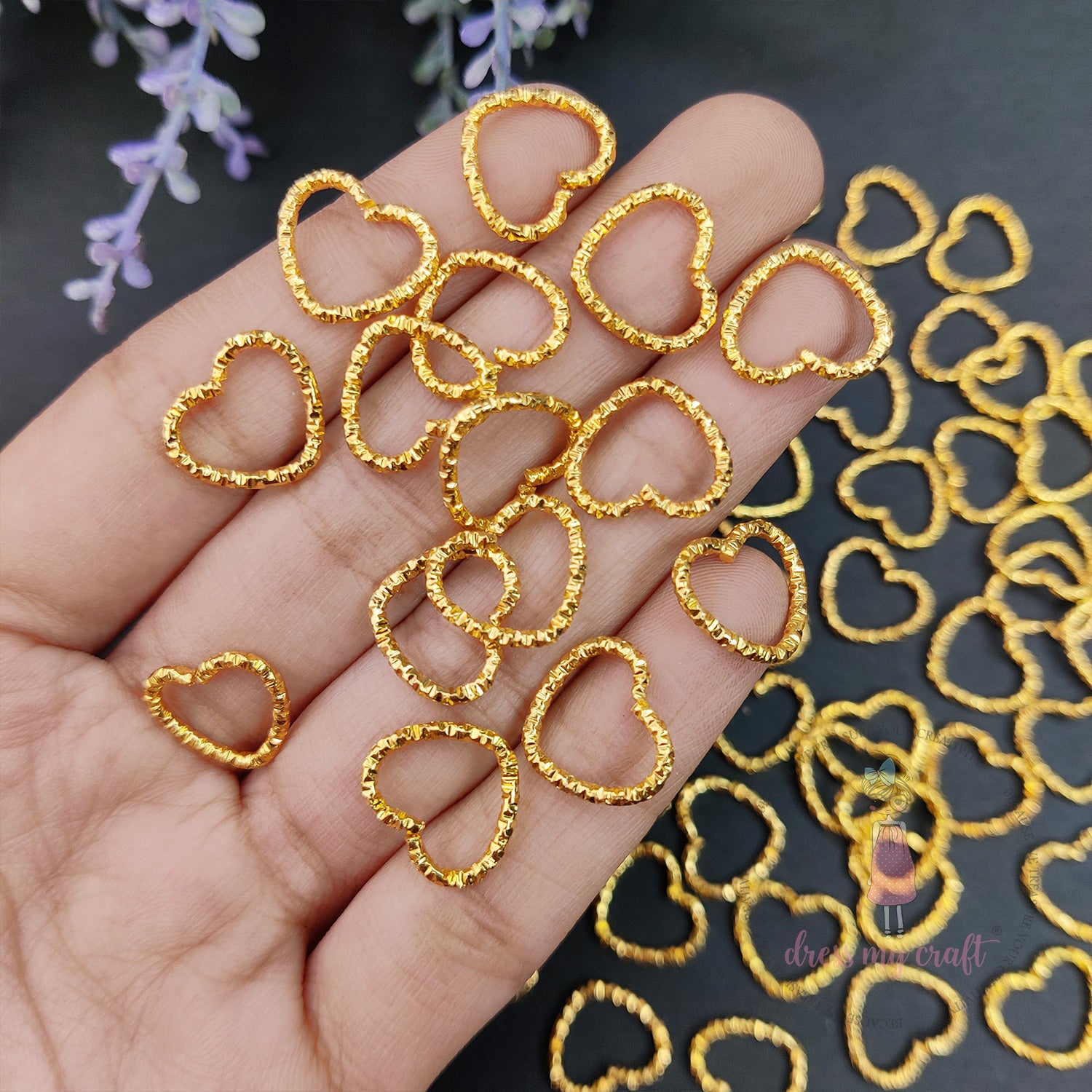 Textured Heart Jump Rings - Golden 14 X 12 MM