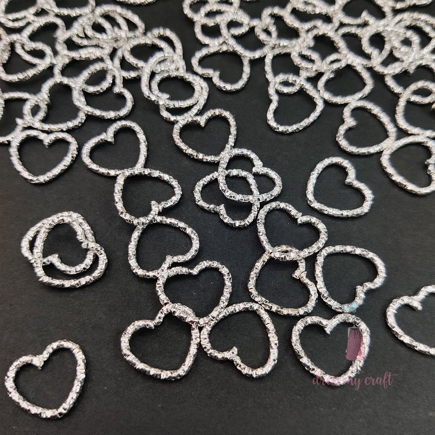 Textured Heart Jump Rings - Silver 14 X 12 MM