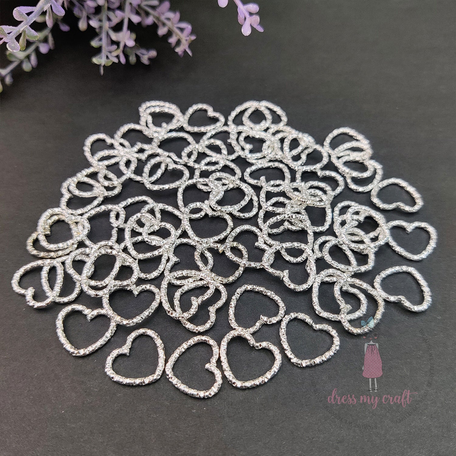 Textured Heart Jump Rings - Silver 14 X 12 MM
