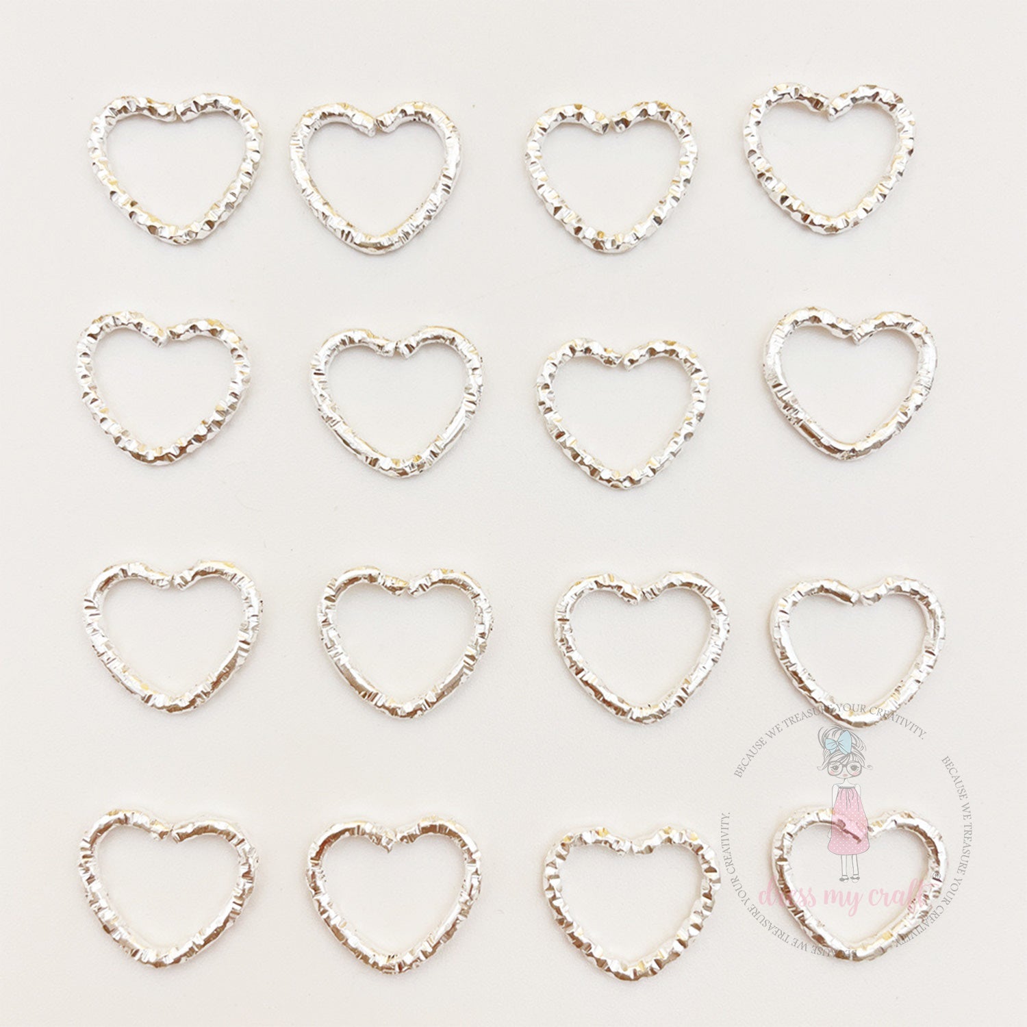 Textured Heart Jump Rings - Silver 14 X 12 MM