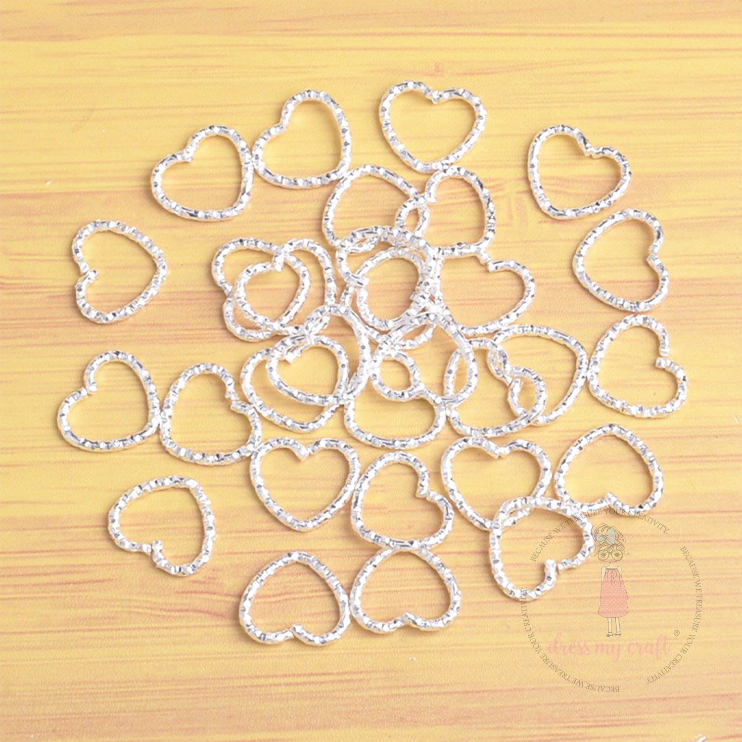 Textured Heart Jump Rings - Silver 14 X 12 MM
