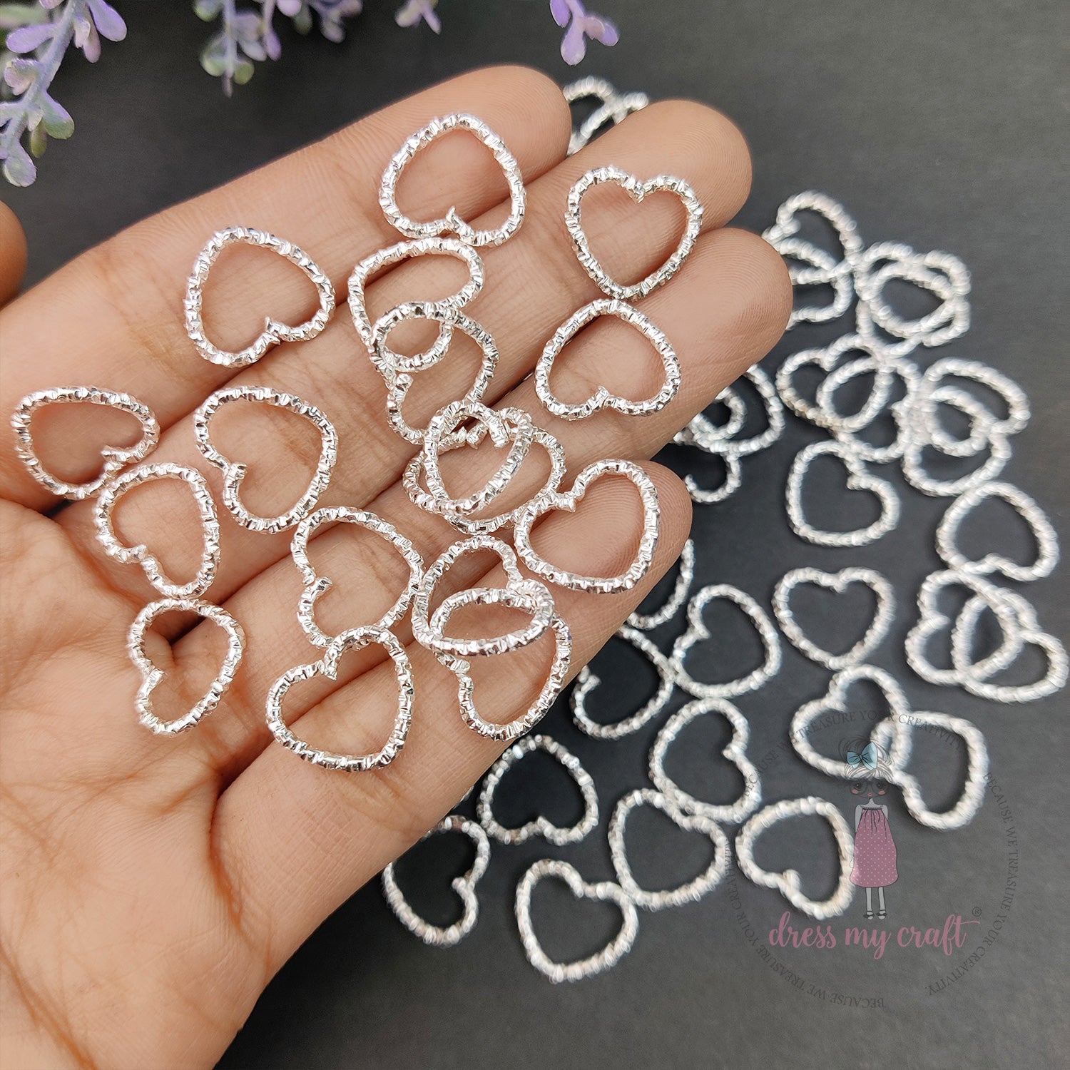 Textured Heart Jump Rings - Silver 14 X 12 MM