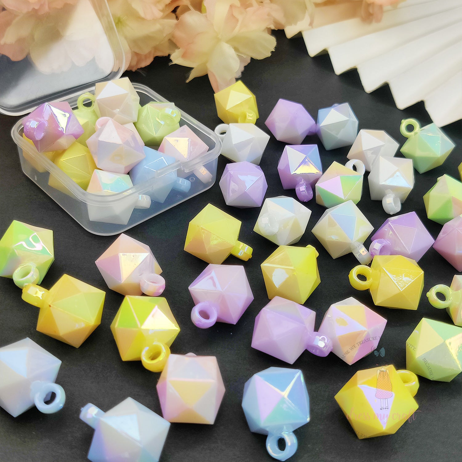 Pastel Holographic Diamond Beads With Loop