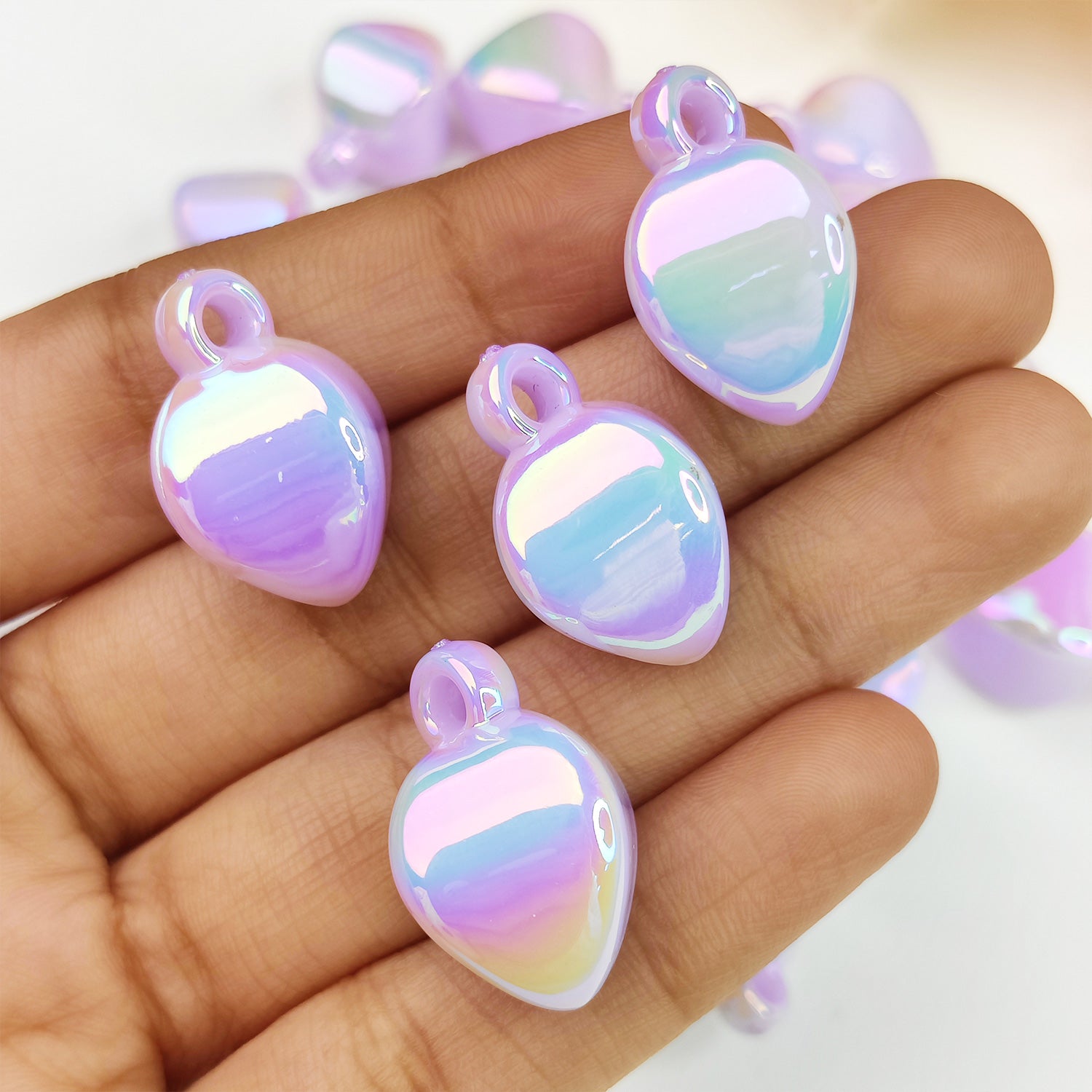 Lilac Holographic Teardrop Beads With Loop