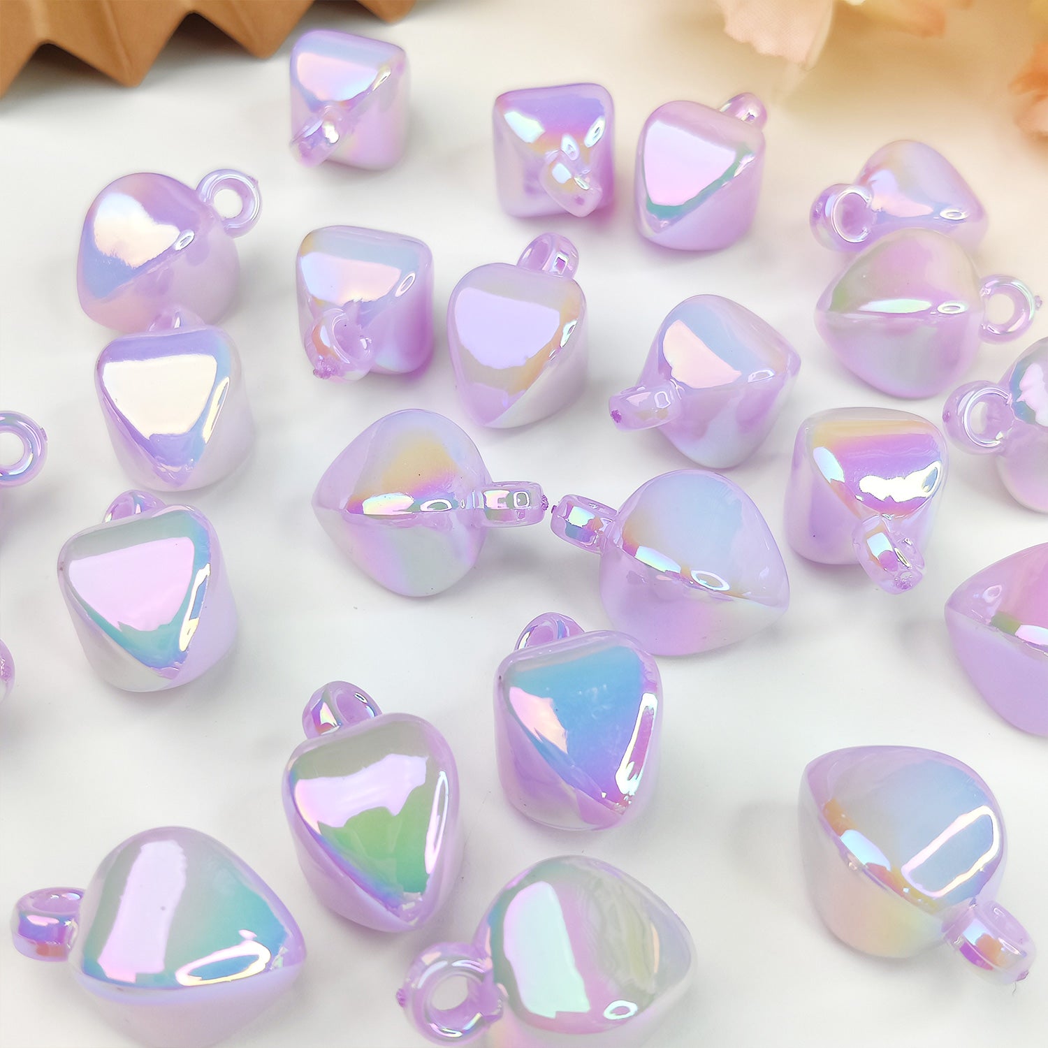 Lilac Holographic Teardrop Beads With Loop