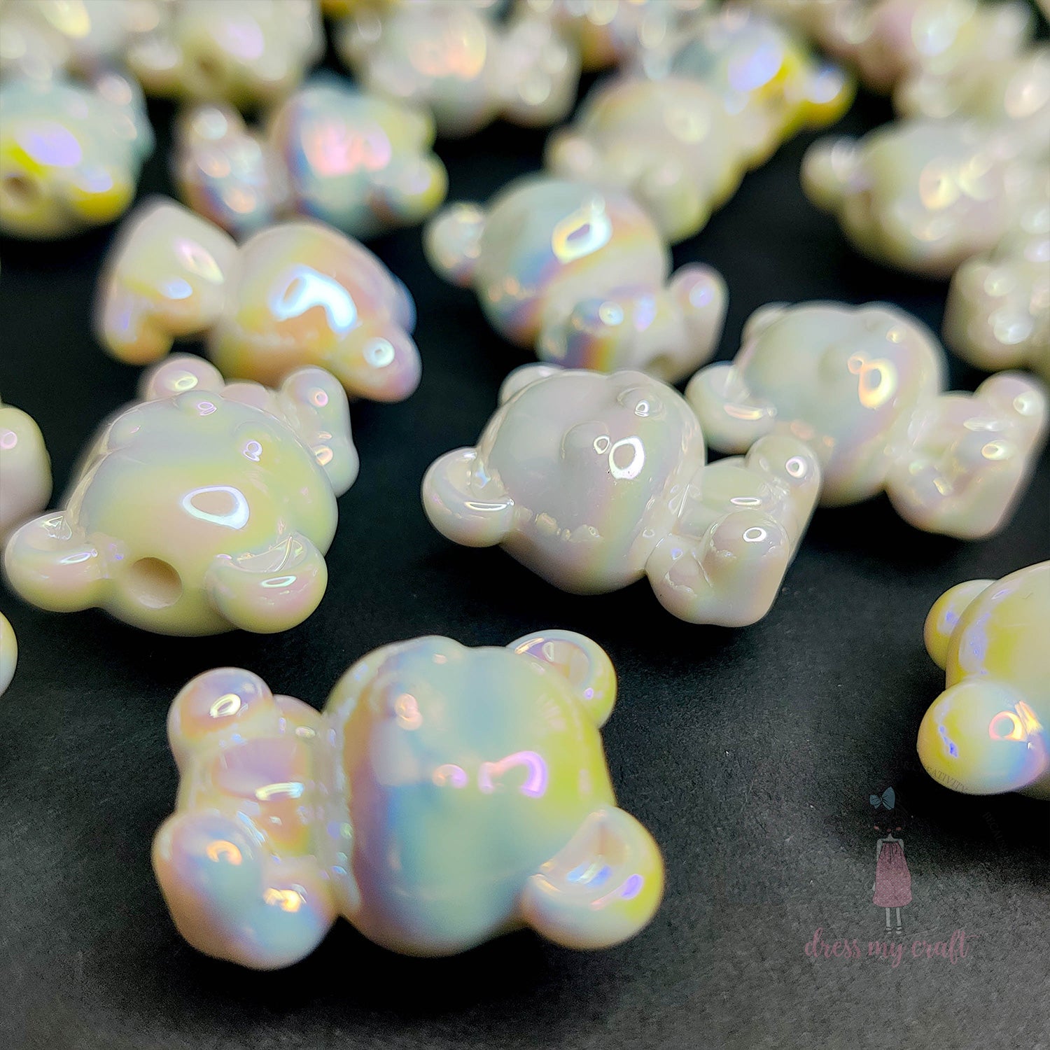3D Holographic Bear Beads - White