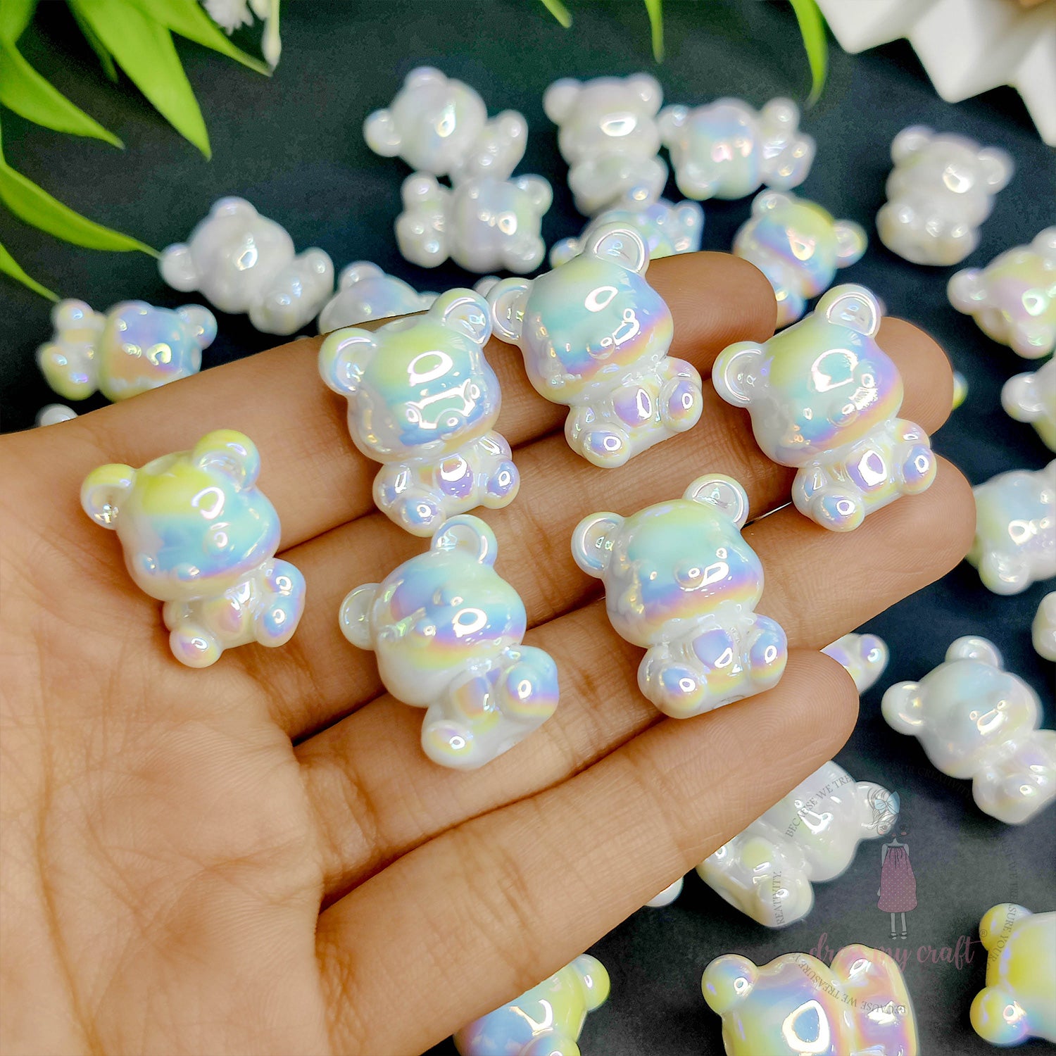 3D Holographic Bear Beads - White