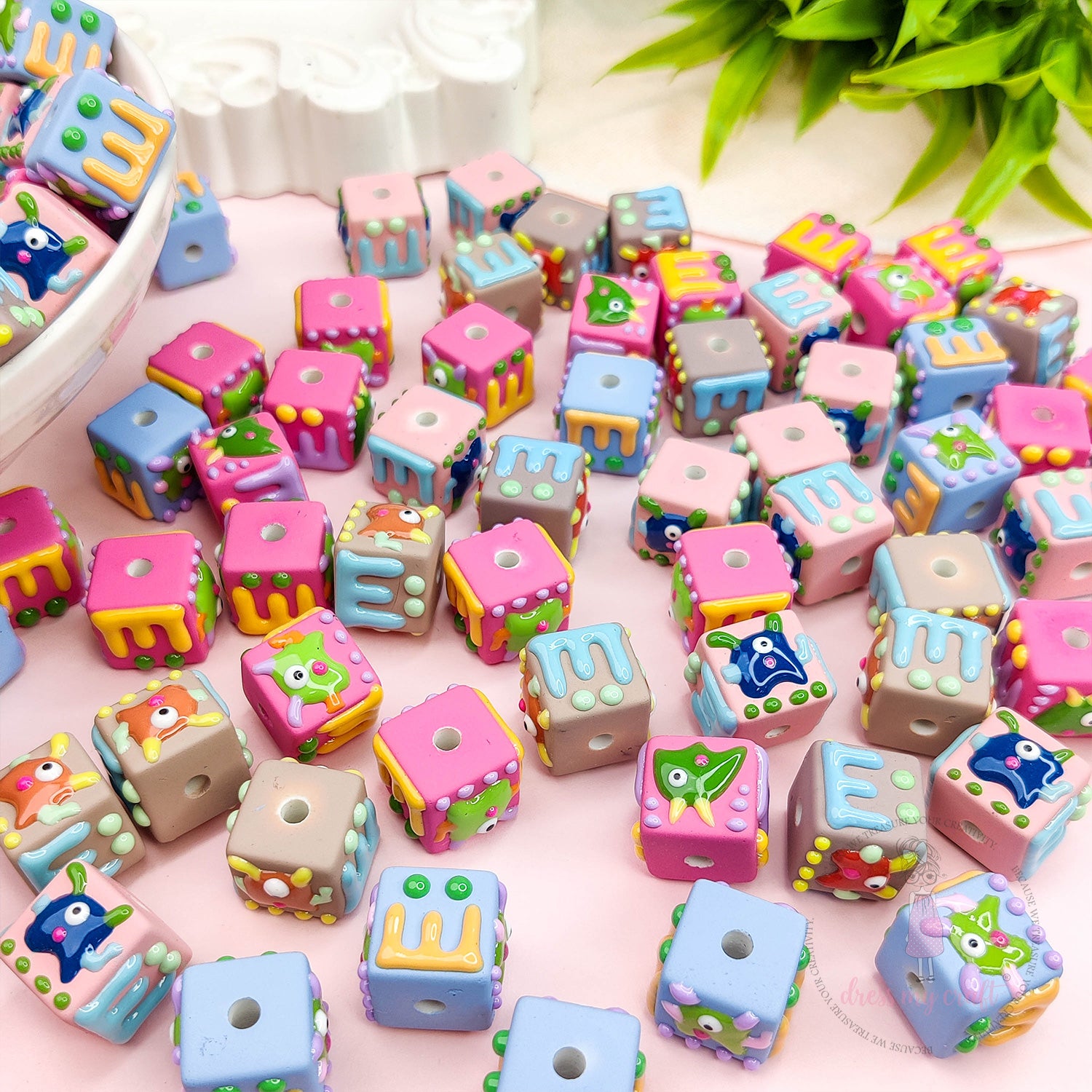 Hand-painted Square Monster Beads